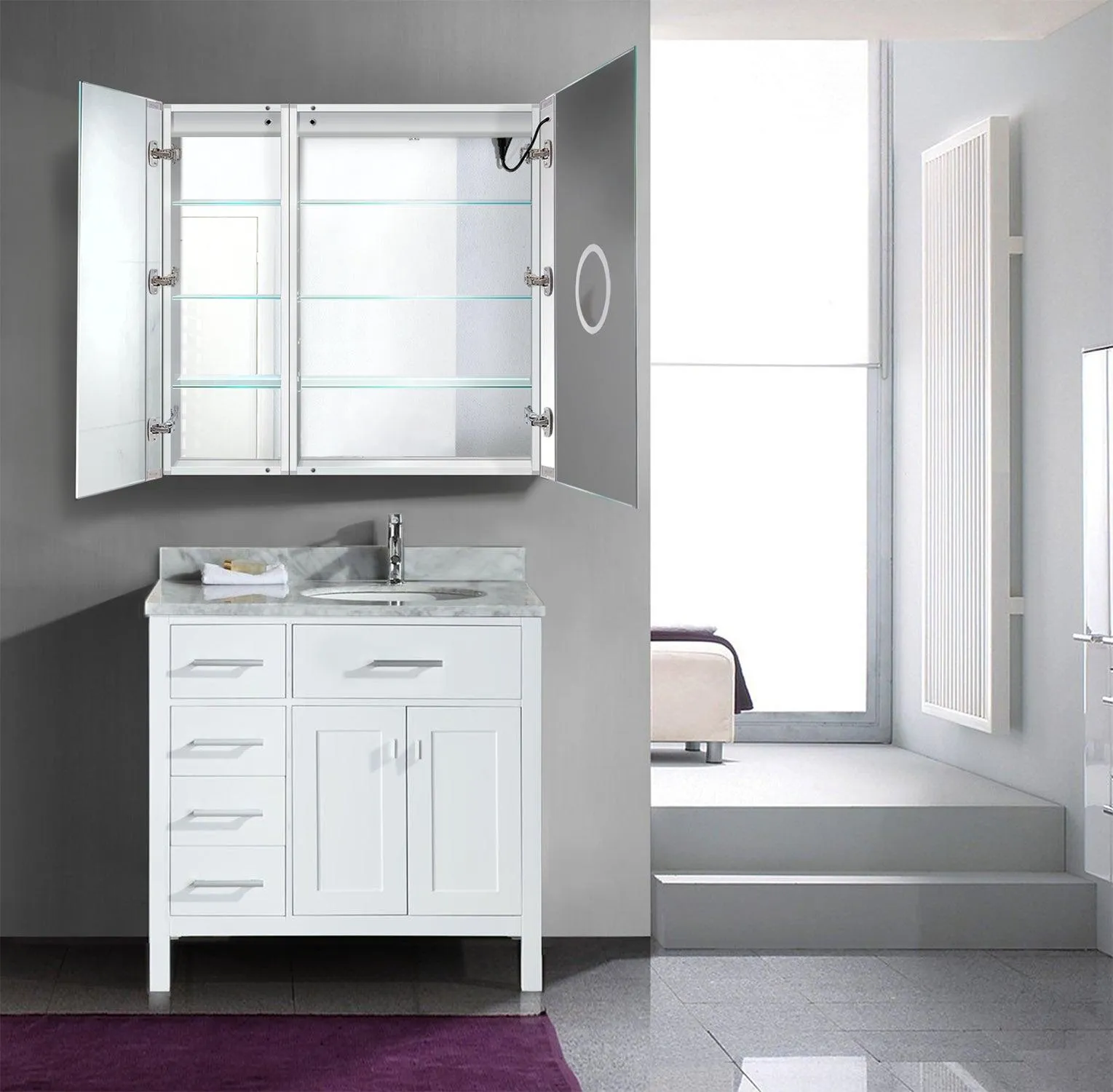 Krugg Svange 36″ X 36″ LED Bi-View Medicine Cabinet w/Dimmer & Defogger
