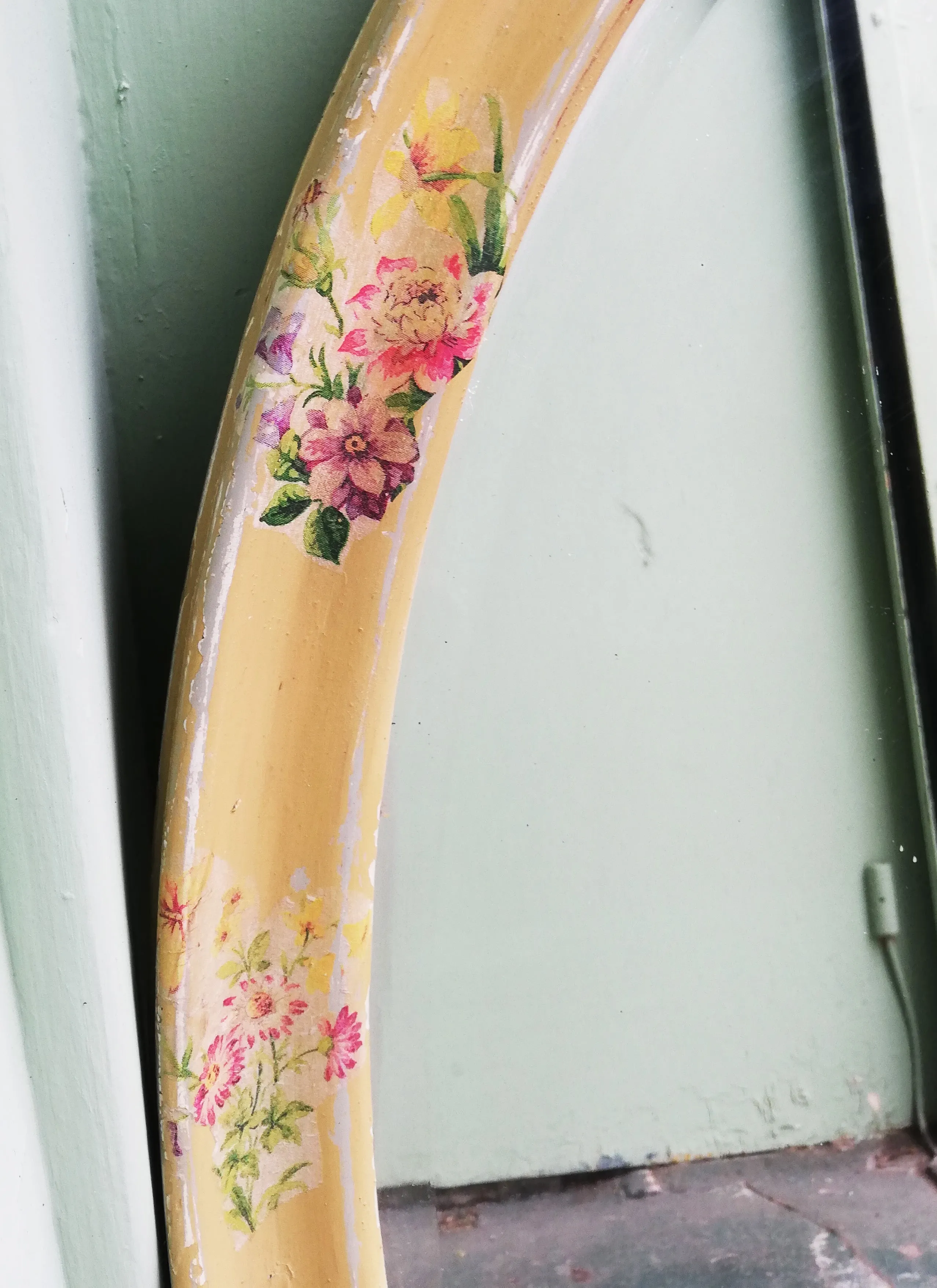 Large Vintage oval wall mirror painted in Layers of Miss Mustard Seed Milk Paint