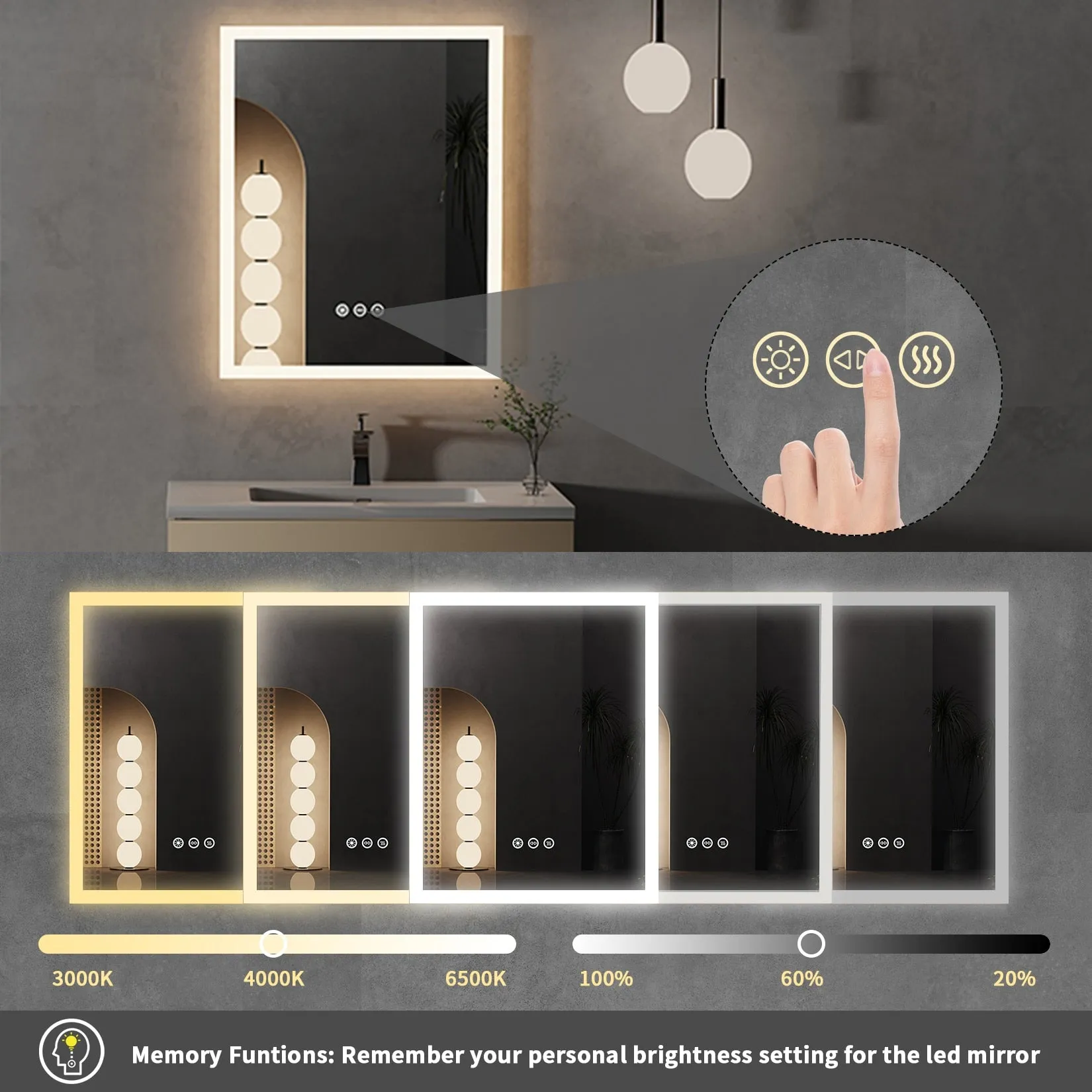 LED Bathroom Mirror 16x20 Inch