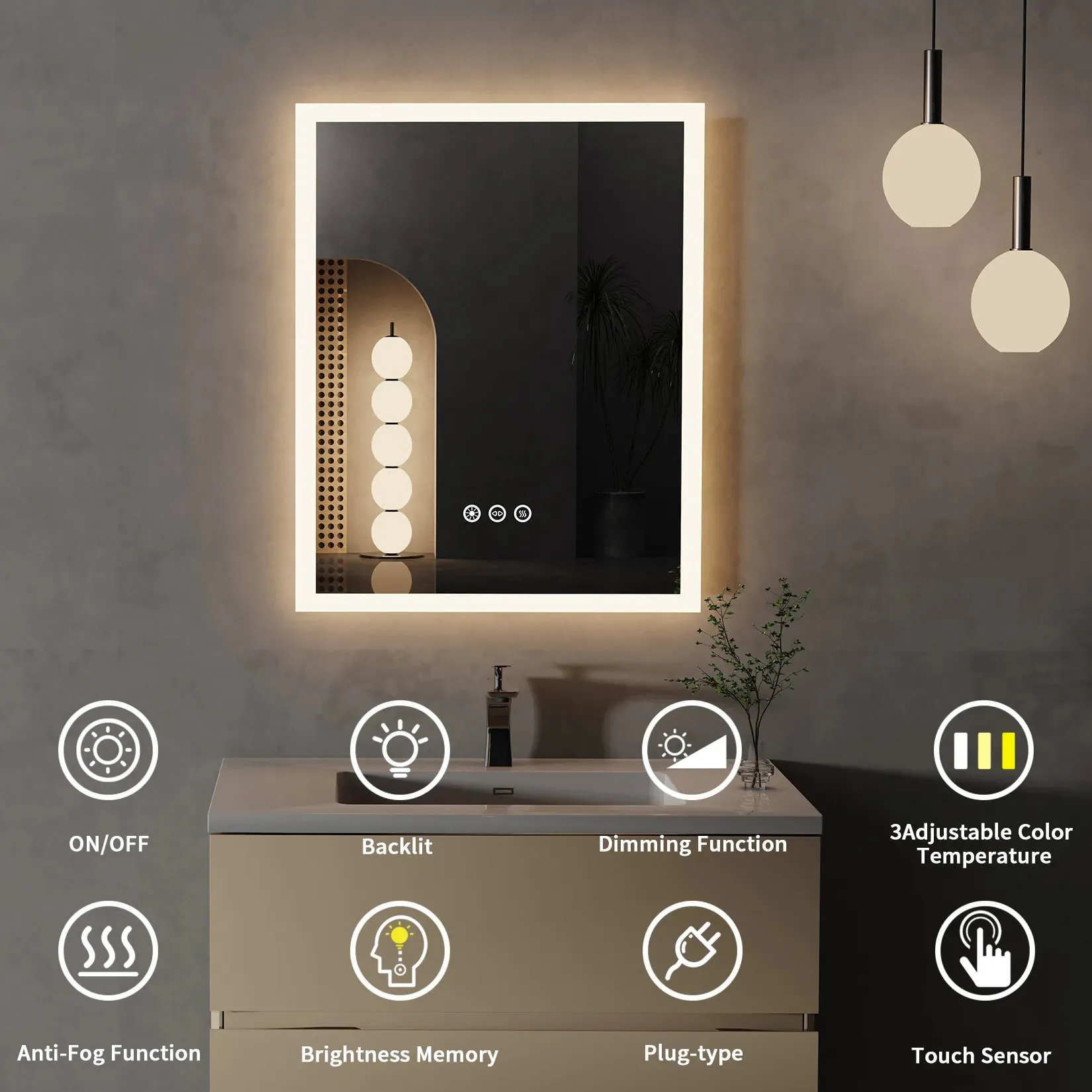 LED Bathroom Mirror 16x20 Inch