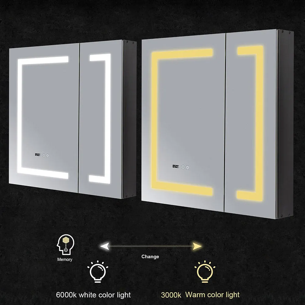 LED illuminated Lighted Bathroom Makeup Mirror Medicine Cabinet Anti-Fog Double Door with 3X Zoom, Power Outlet, Touch