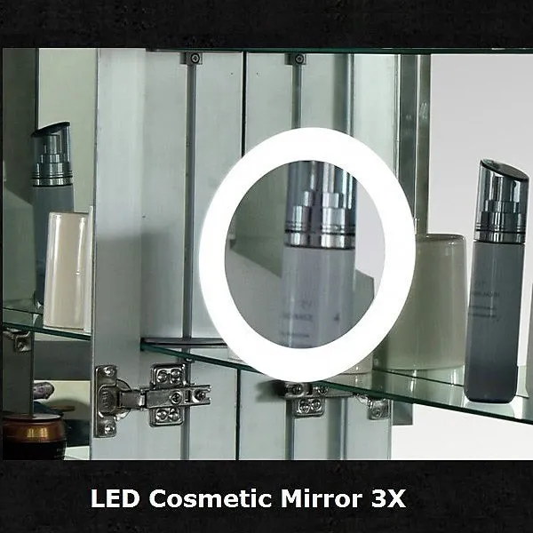 LED illuminated Lighted Bathroom Makeup Mirror Medicine Cabinet Anti-Fog Double Door with 3X Zoom, Power Outlet, Touch