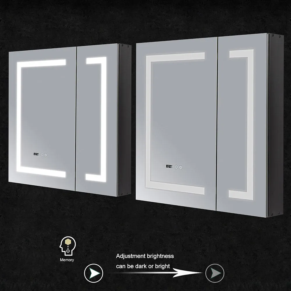 LED illuminated Lighted Bathroom Makeup Mirror Medicine Cabinet Anti-Fog Double Door with 3X Zoom, Power Outlet, Touch