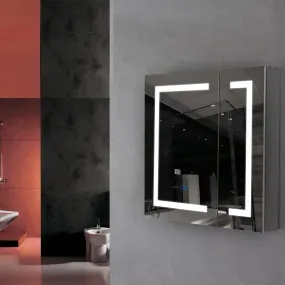 LED illuminated Lighted Bathroom Makeup Mirror Medicine Cabinet Anti-Fog Double Door with 3X Zoom, Power Outlet, Touch