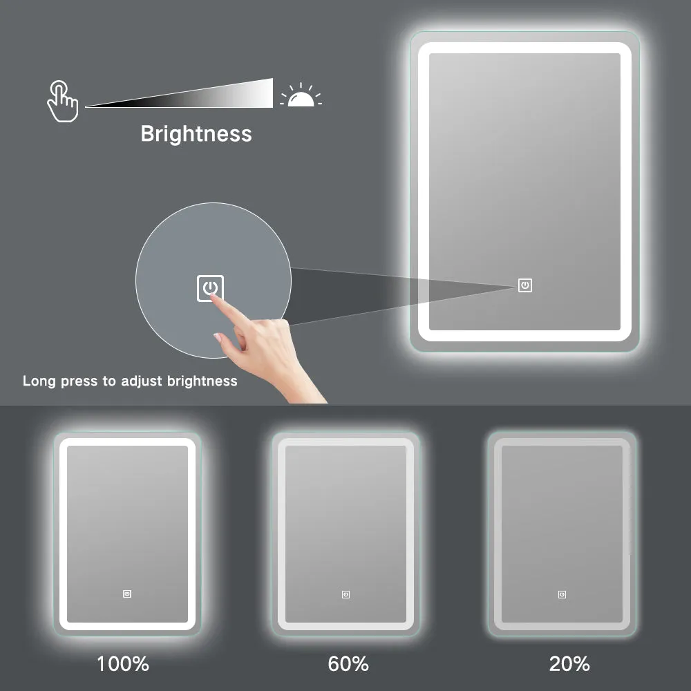 LED Lighted Wall Mount Frameless Bathroom Vanity Mirror