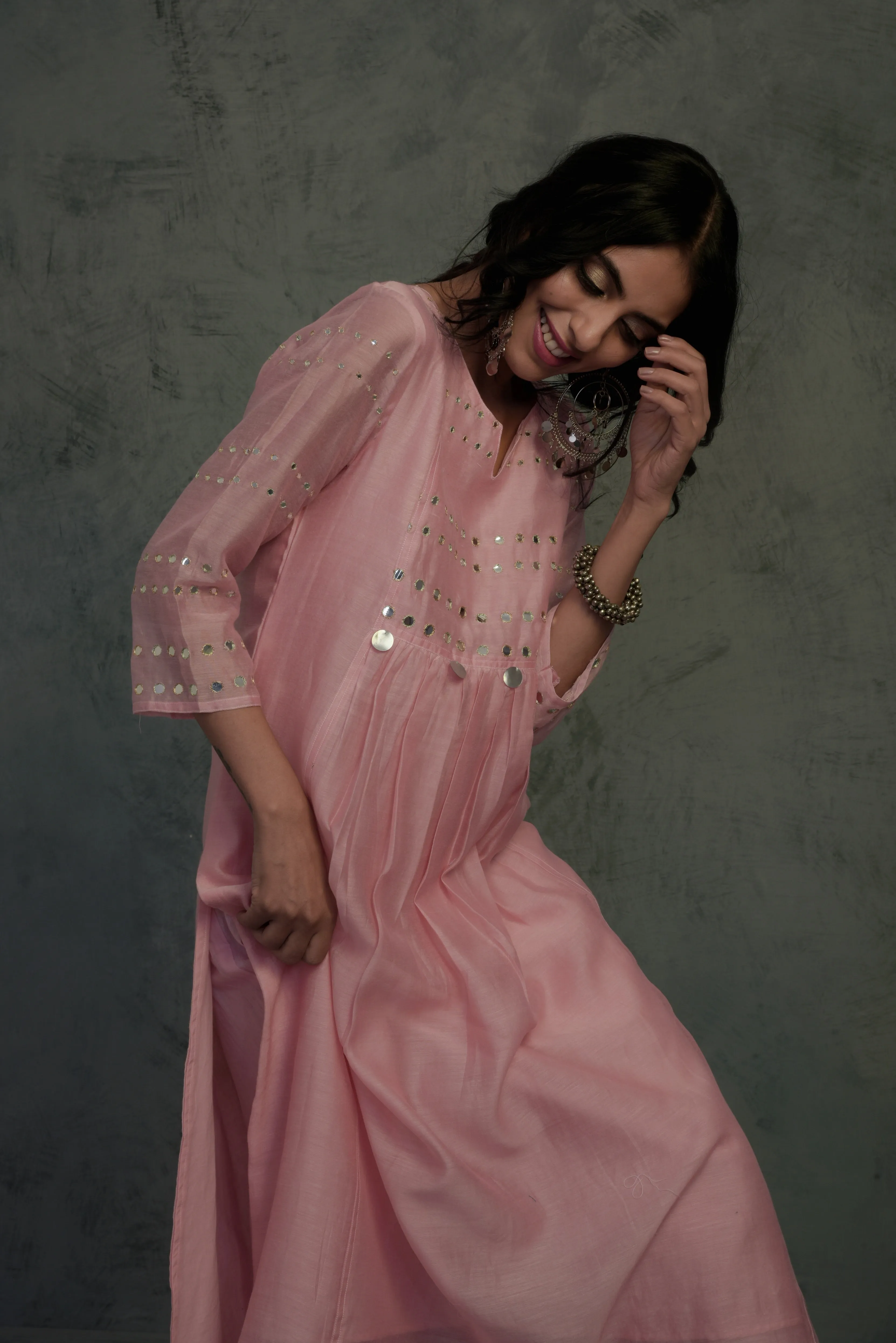Light Pink Gathered Kurta Set - Set of 3