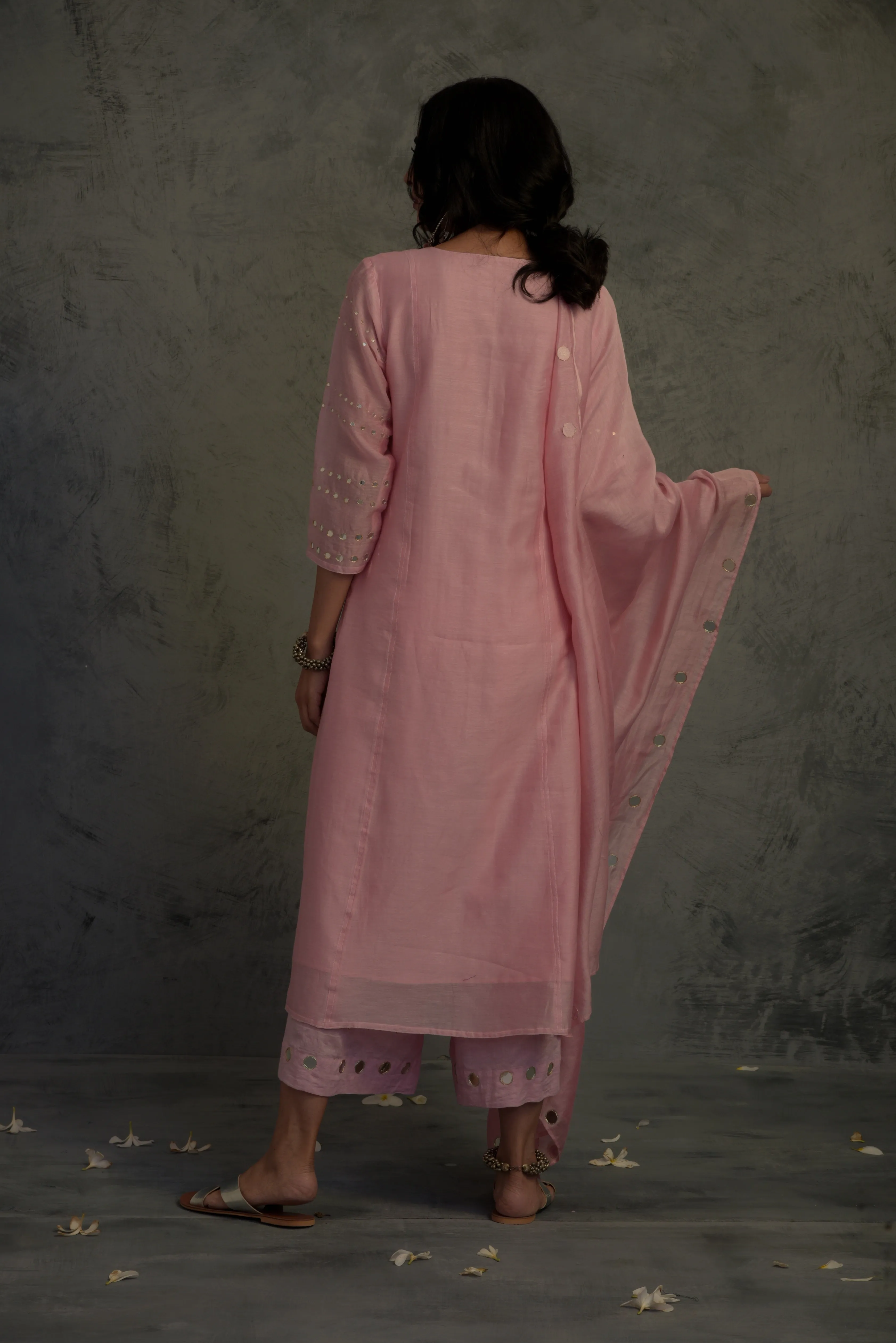 Light Pink Gathered Kurta Set - Set of 3