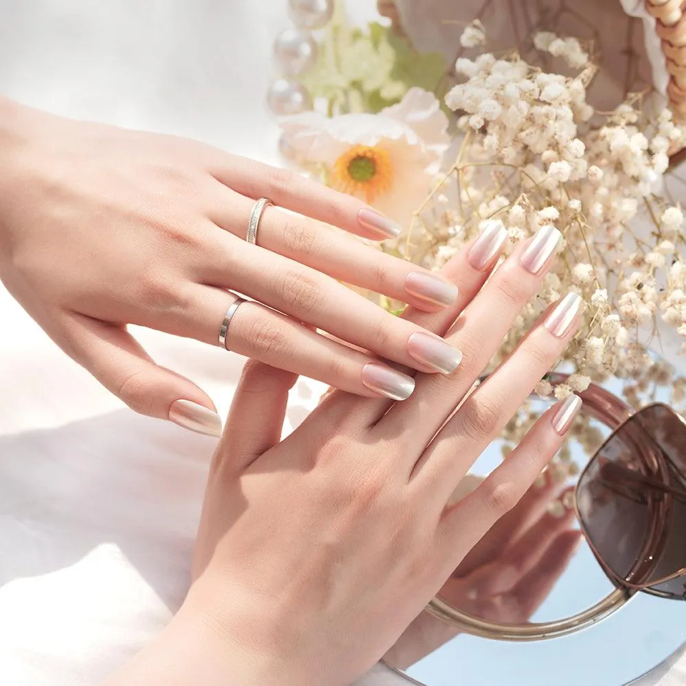 Luxurious Pearl Shine Semi Cured gel nail strips | Blushing Reflection - 3582