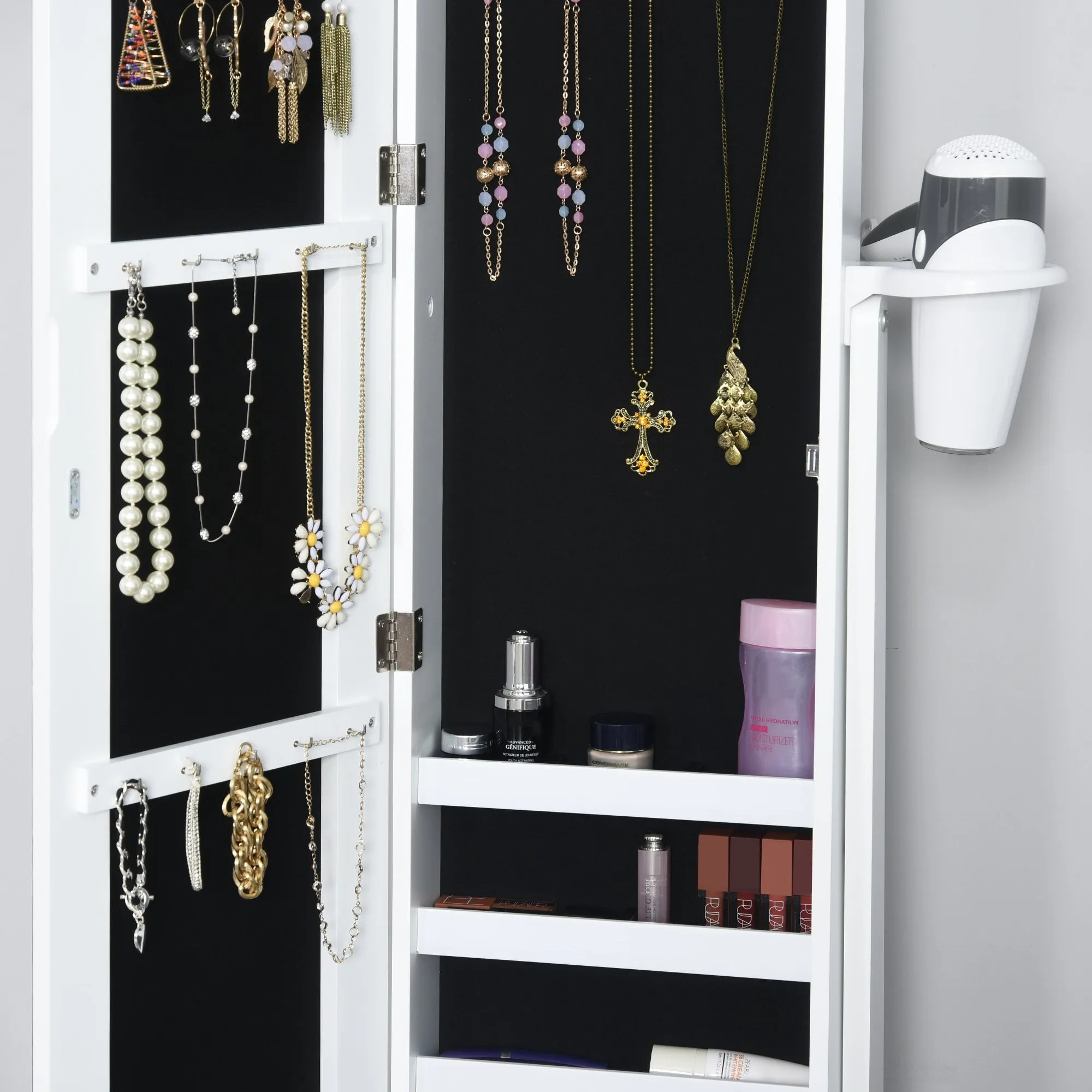 MDF LED Illuminated Glass Mirror Jewellery Cabinet White