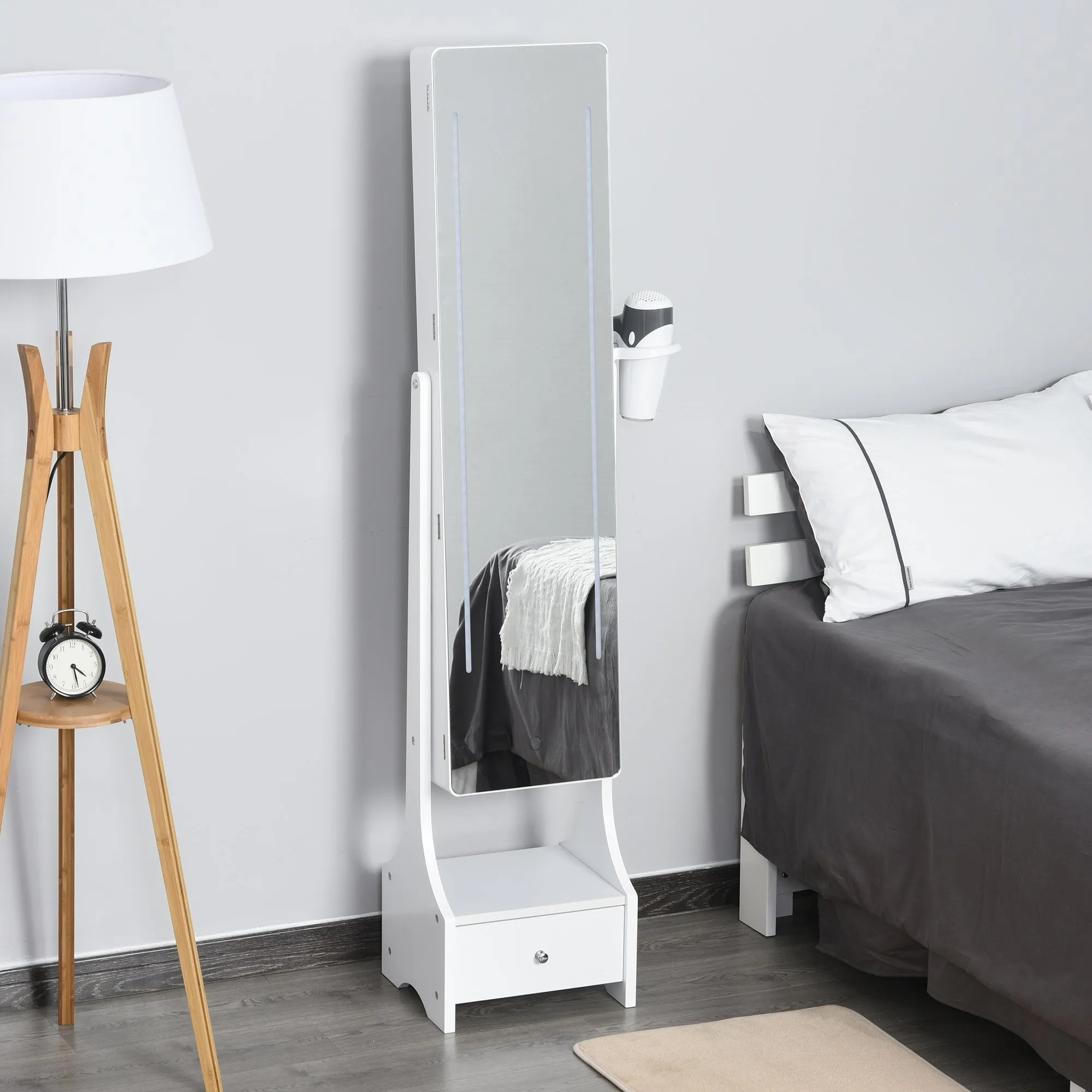MDF LED Illuminated Glass Mirror Jewellery Cabinet White
