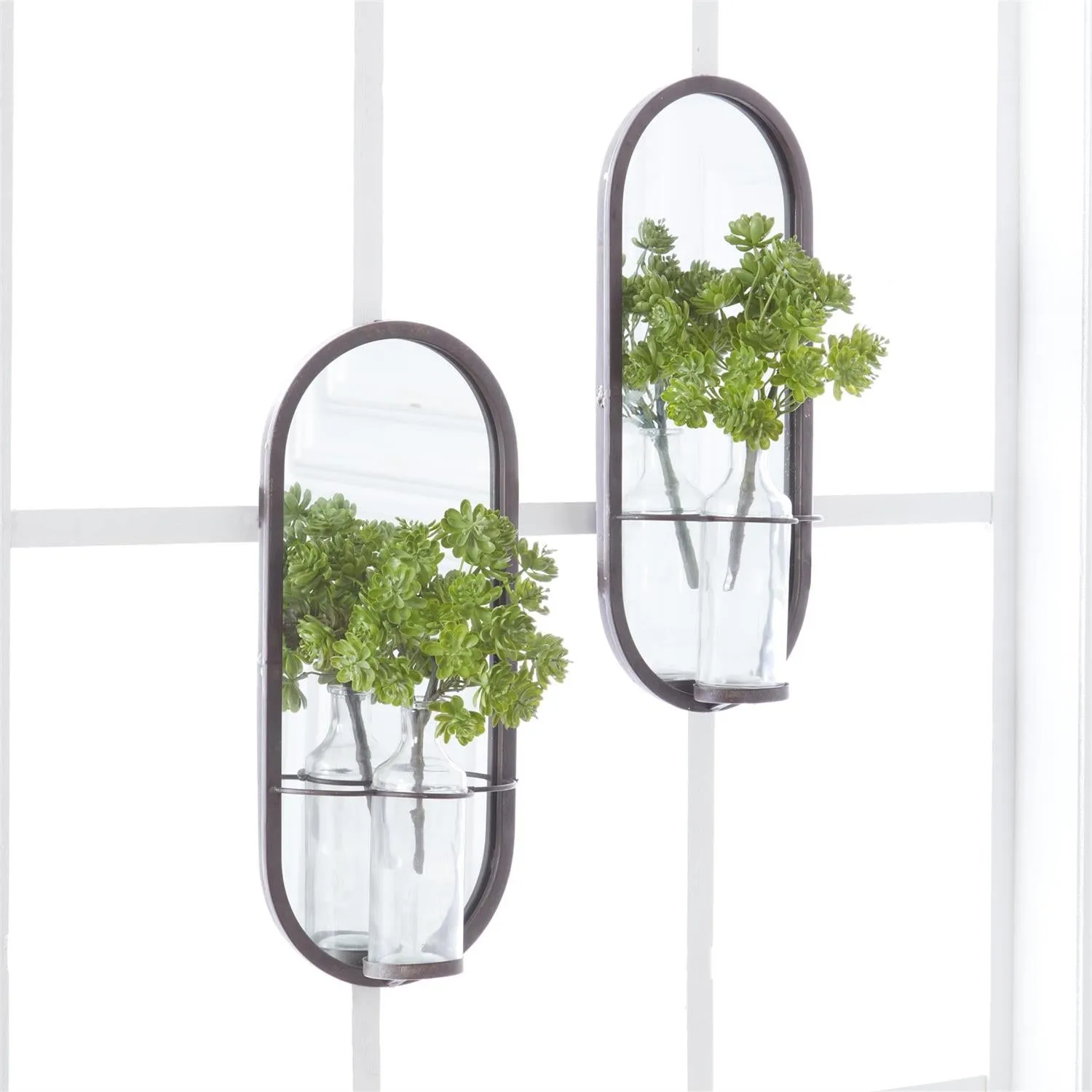 Metal Frame Wall Mirror w/Glass Bottle Holder