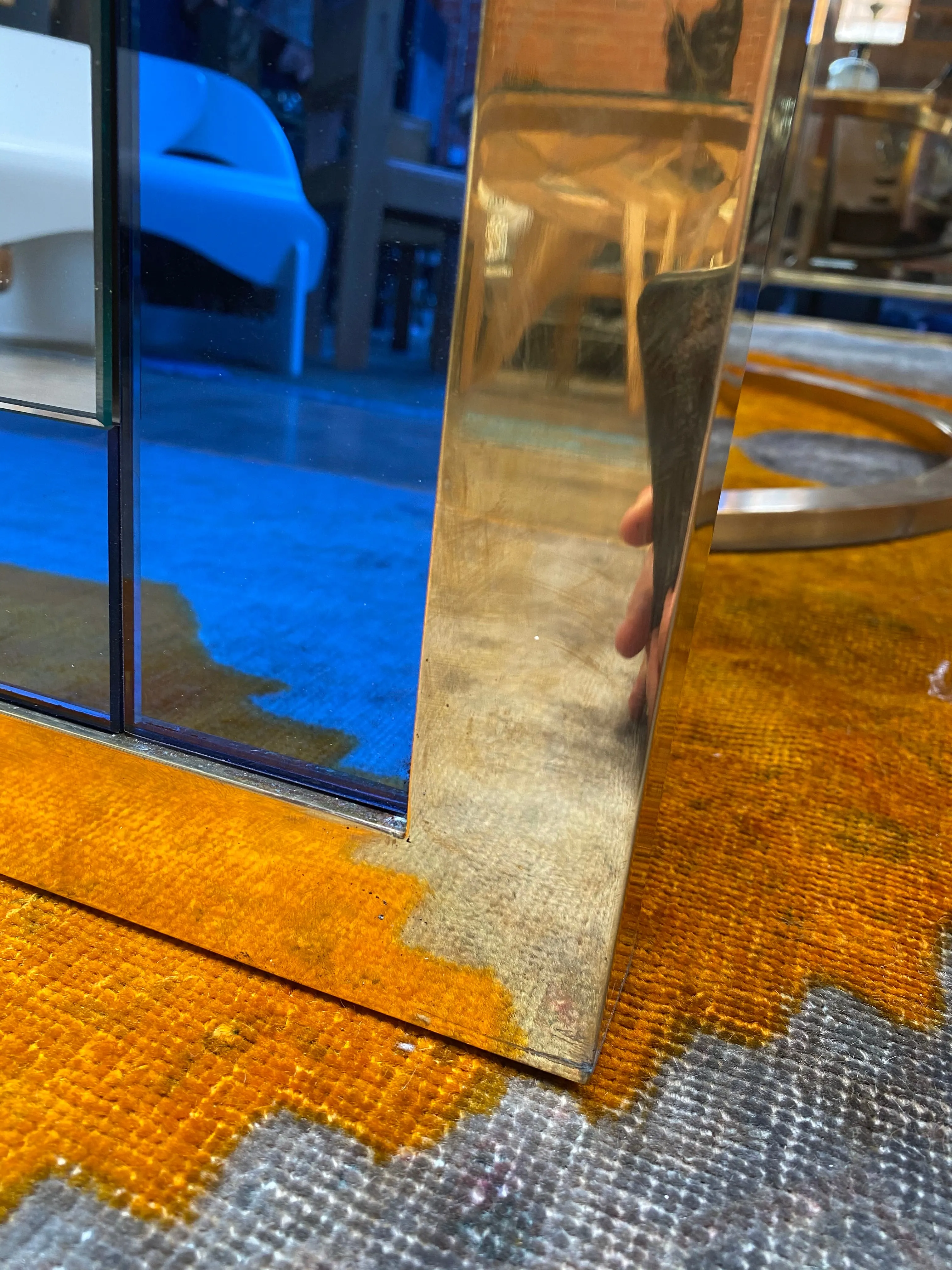 Mid Century Modern Italian Oversize Rectangular Wall Mirror , Italy 1970