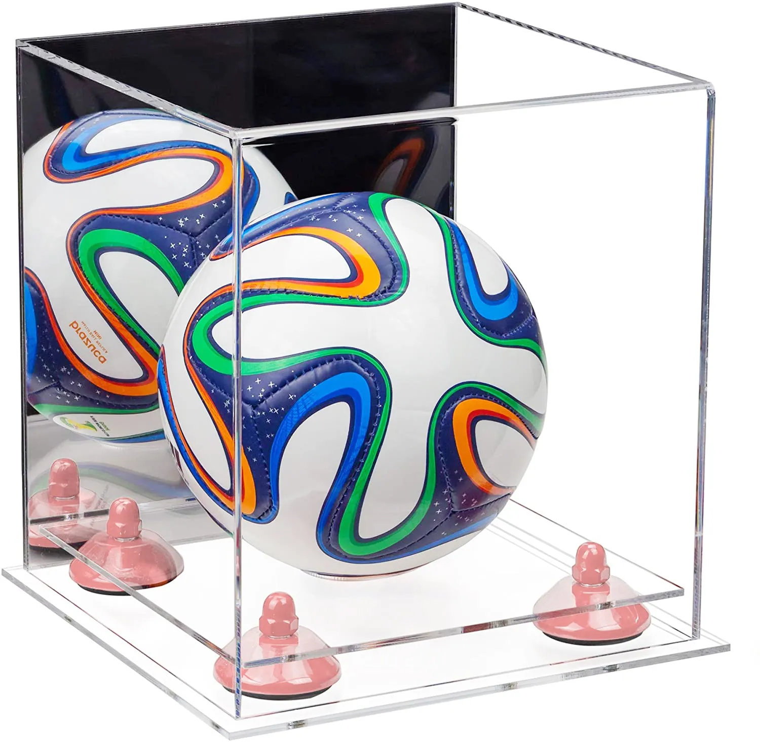 Mini/Miniature (not Full Size) Soccer Ball Display Case - Mirror No Wall Mounts (B03/A015)