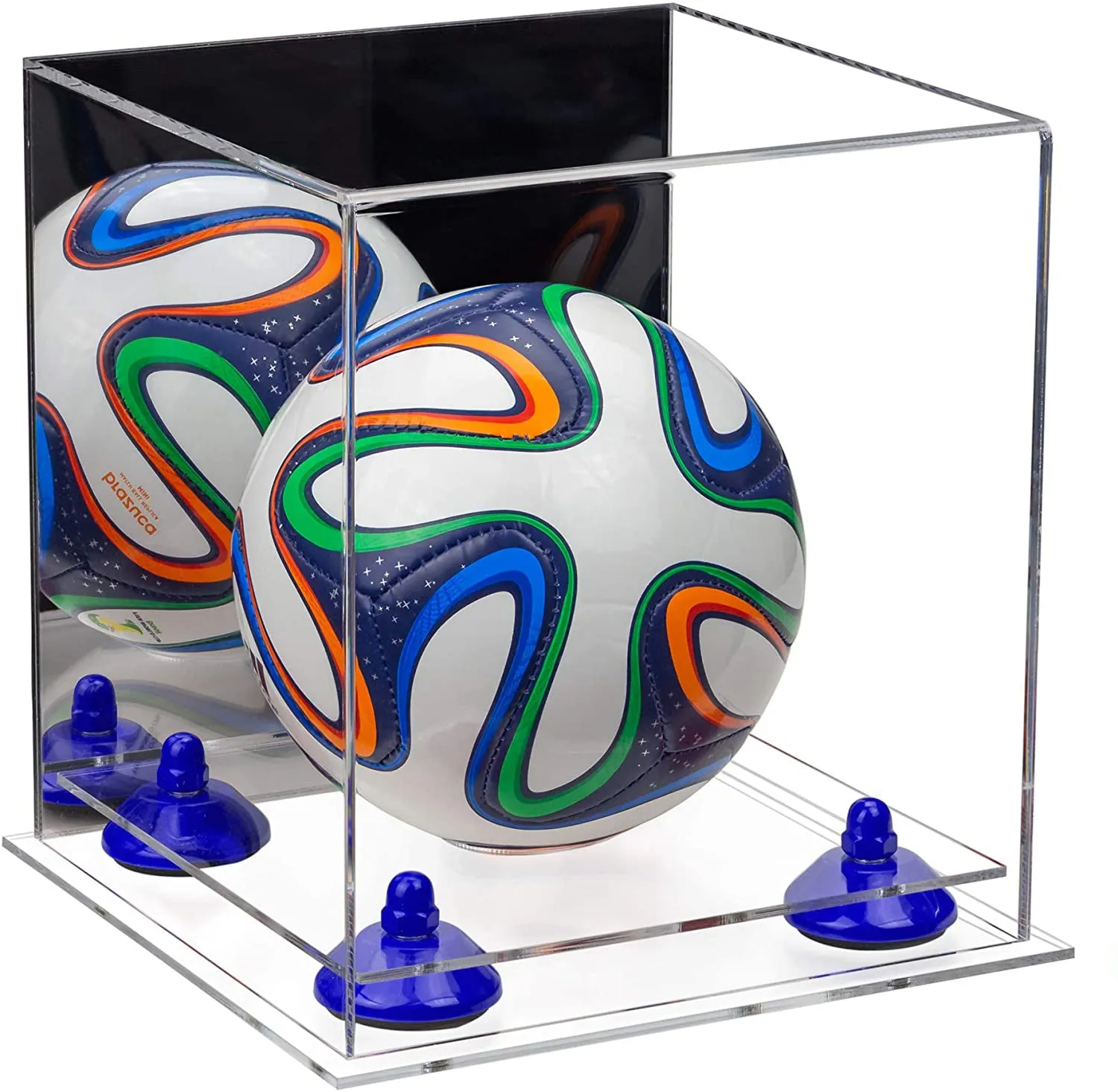 Mini/Miniature (not Full Size) Soccer Ball Display Case - Mirror No Wall Mounts (B03/A015)