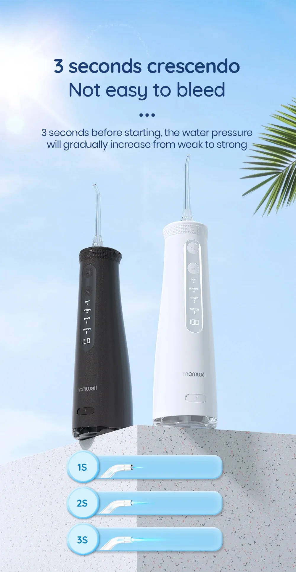 Mornwell F32 Oral Irrigator Dental Teeth Whitening Home Appliance Sonic Water Flosser 260ML Tank Teeth Cleaner Dental Water Jet