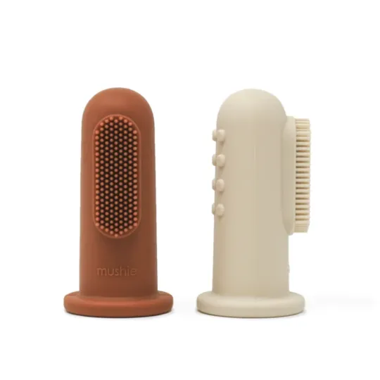 Mushie Finger Toothbrush- Clay/ Shifting Sand- Set of Two