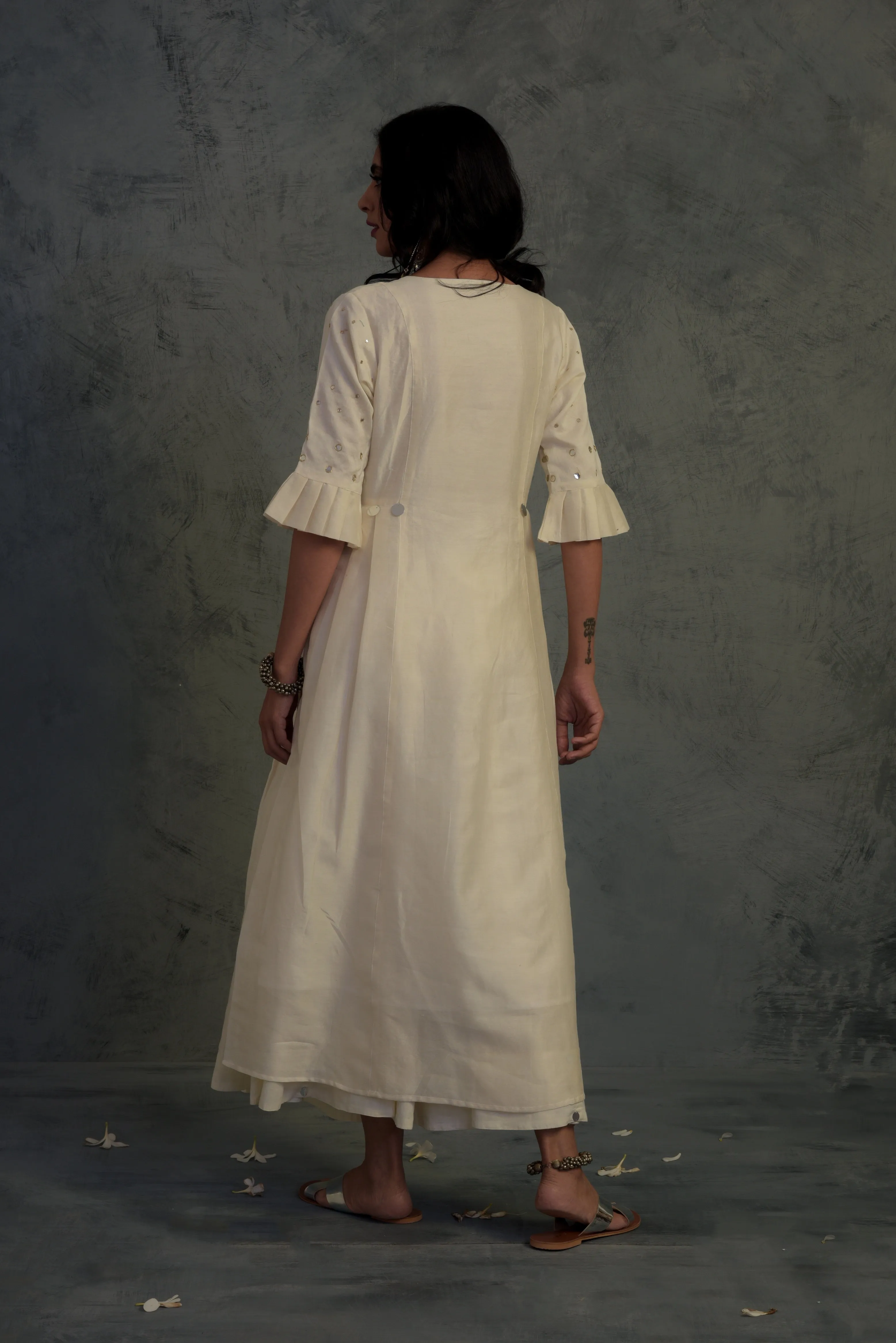 Off-white Pleated Kurta Set - Set of 3