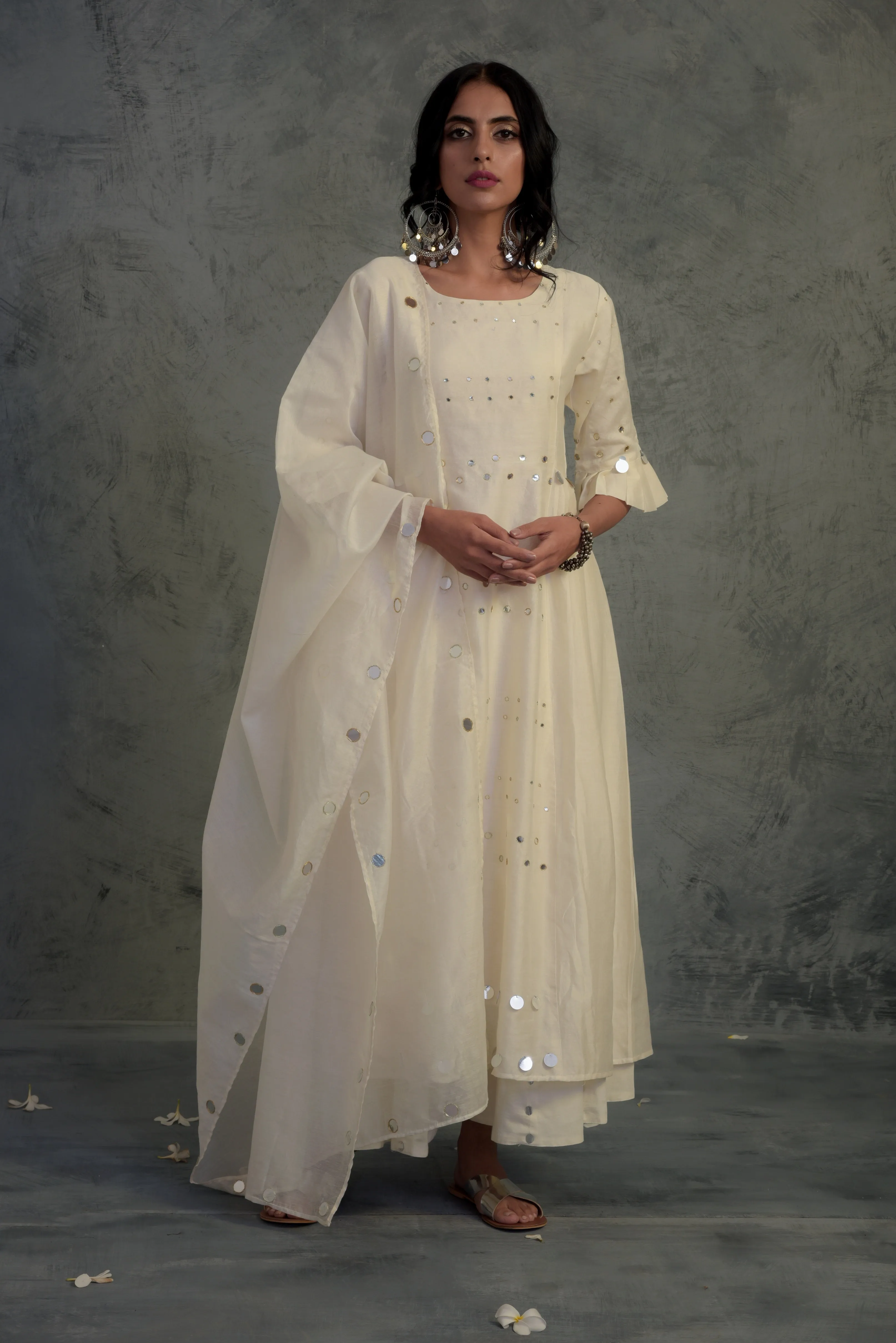 Off-white Pleated Kurta Set - Set of 3