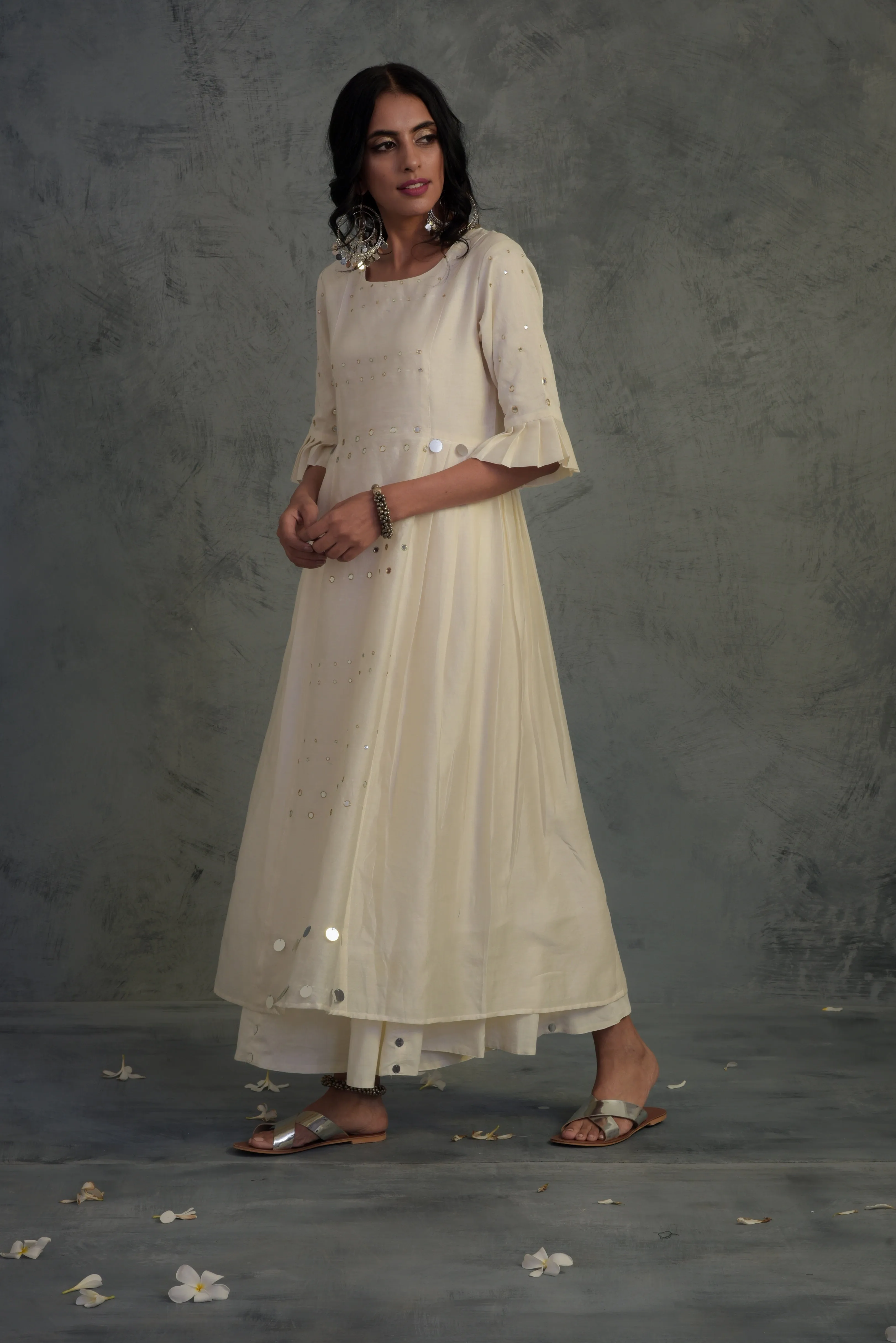 Off-white Pleated Kurta Set - Set of 3