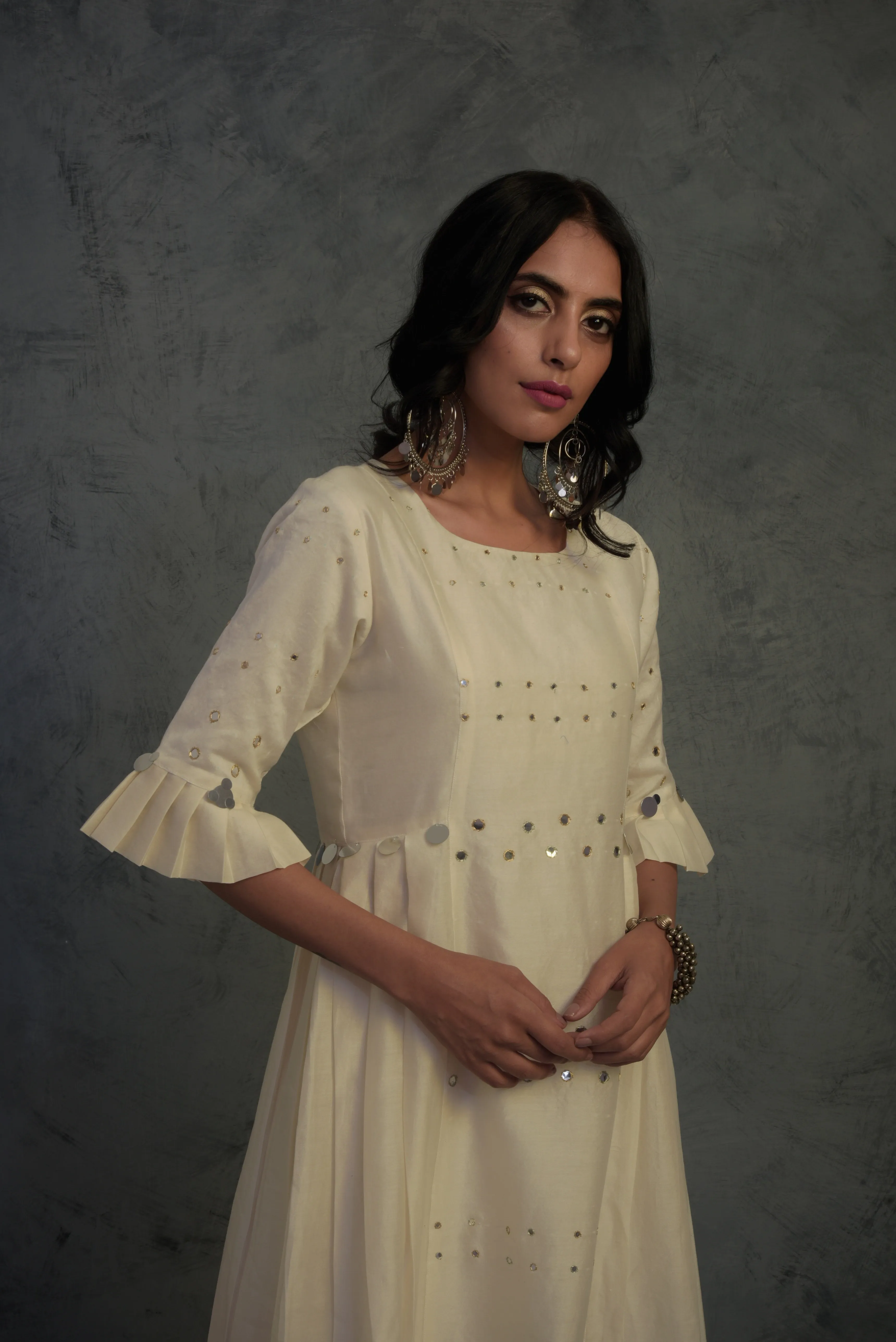Off-white Pleated Kurta Set - Set of 3