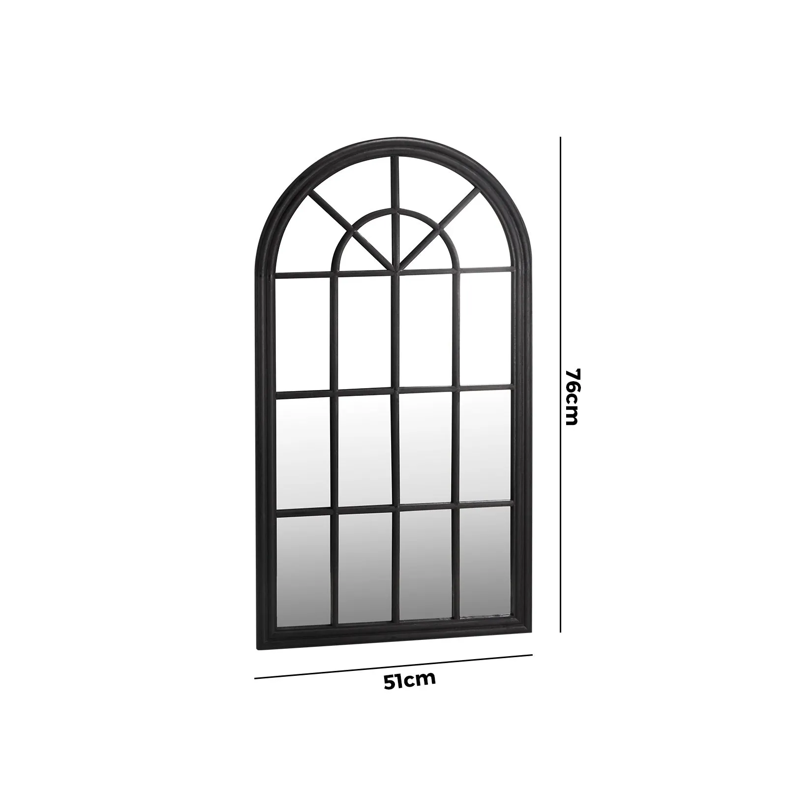 Oikiture Window Mirror Arched Wall Mirrors Decor 76x51cm Wooden Black