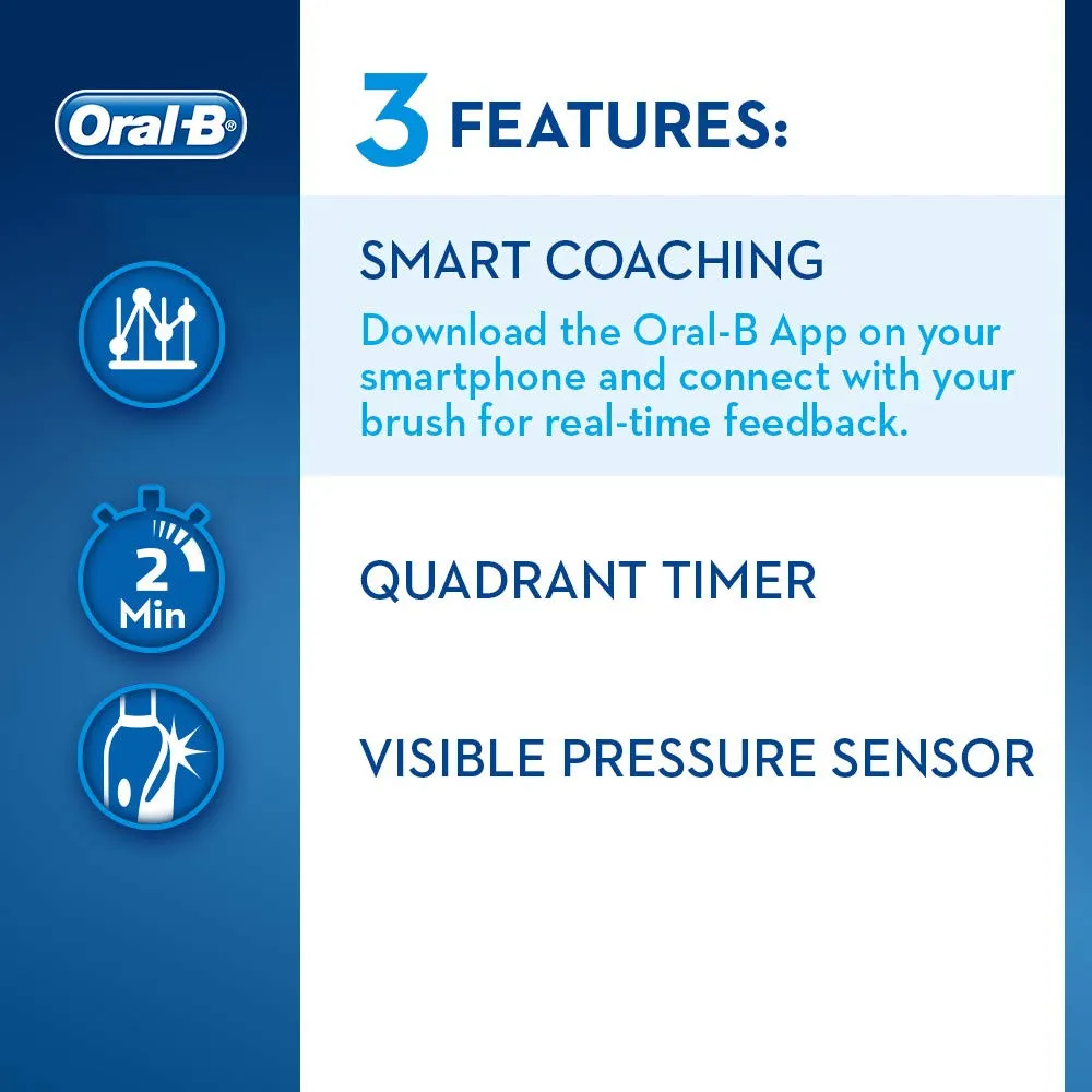 Oral-B Smart 4 4000N CrossAction Electric Toothbrush Rechargeable Powered By Braun, 1 App Connected Handle, 3 Modes with Whitening and Sensitive, Pressure Sensor, 2 Toothbrush Heads, 2 Pin UK Plug