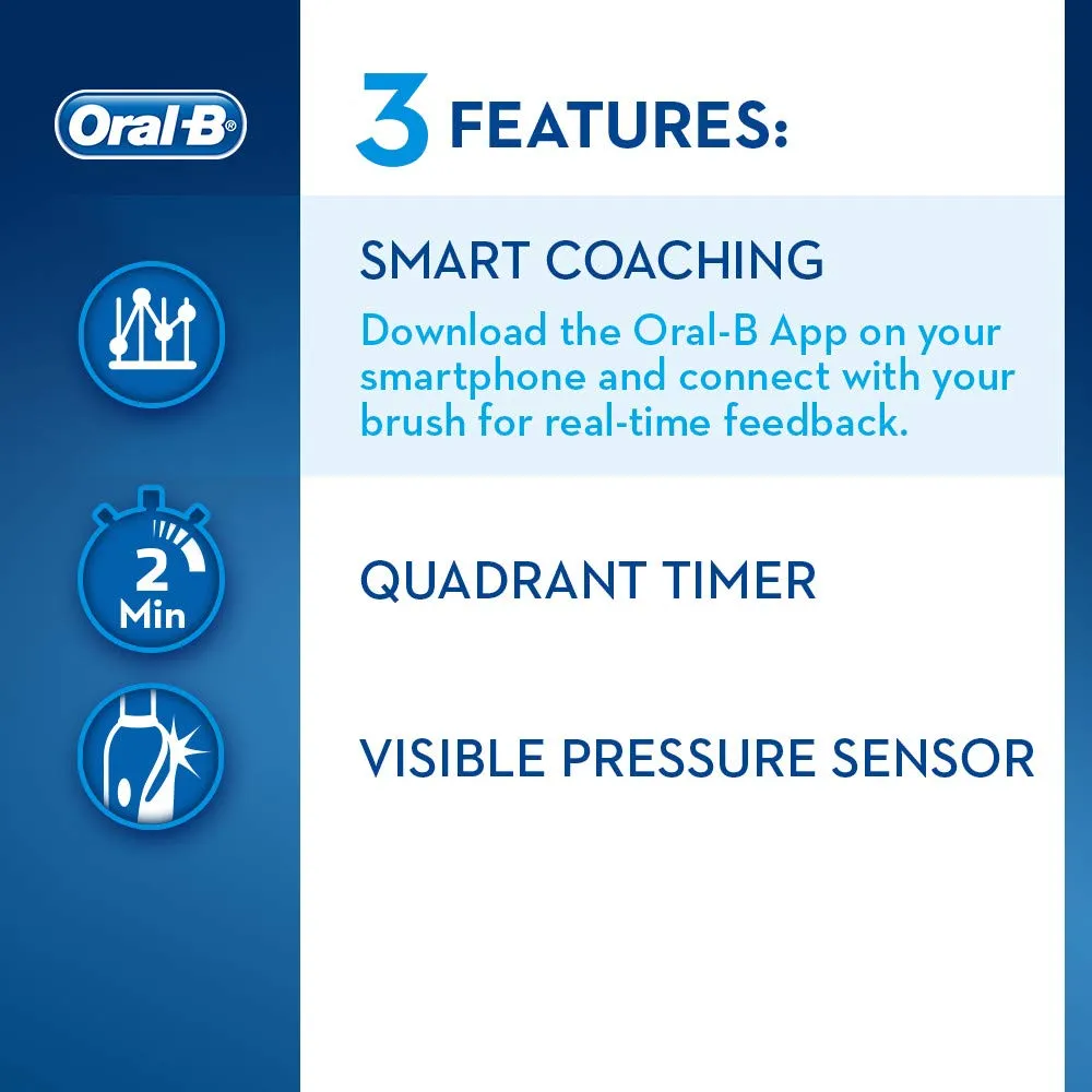 Oral-B Smart 5 5000 CrossAction Electric Toothbrush, 1 App Connected Handle, 5 Modes with Whitening, Sensitive and Gum Care, Pressure Sensor, 3 Toothbrush Heads, Plastic Travel Case, 2 Pin UK Plug