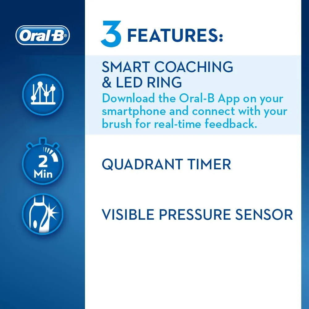 Oral-B Smart 6 6000N CrossAction Electric Toothbrush, 1 App Connected Handle, 5 Modes with Sensitive and Gum Care, Pressure Sensor, 3 Toothbrush Heads, Premium Travel Case, 2 Pin UK Plug