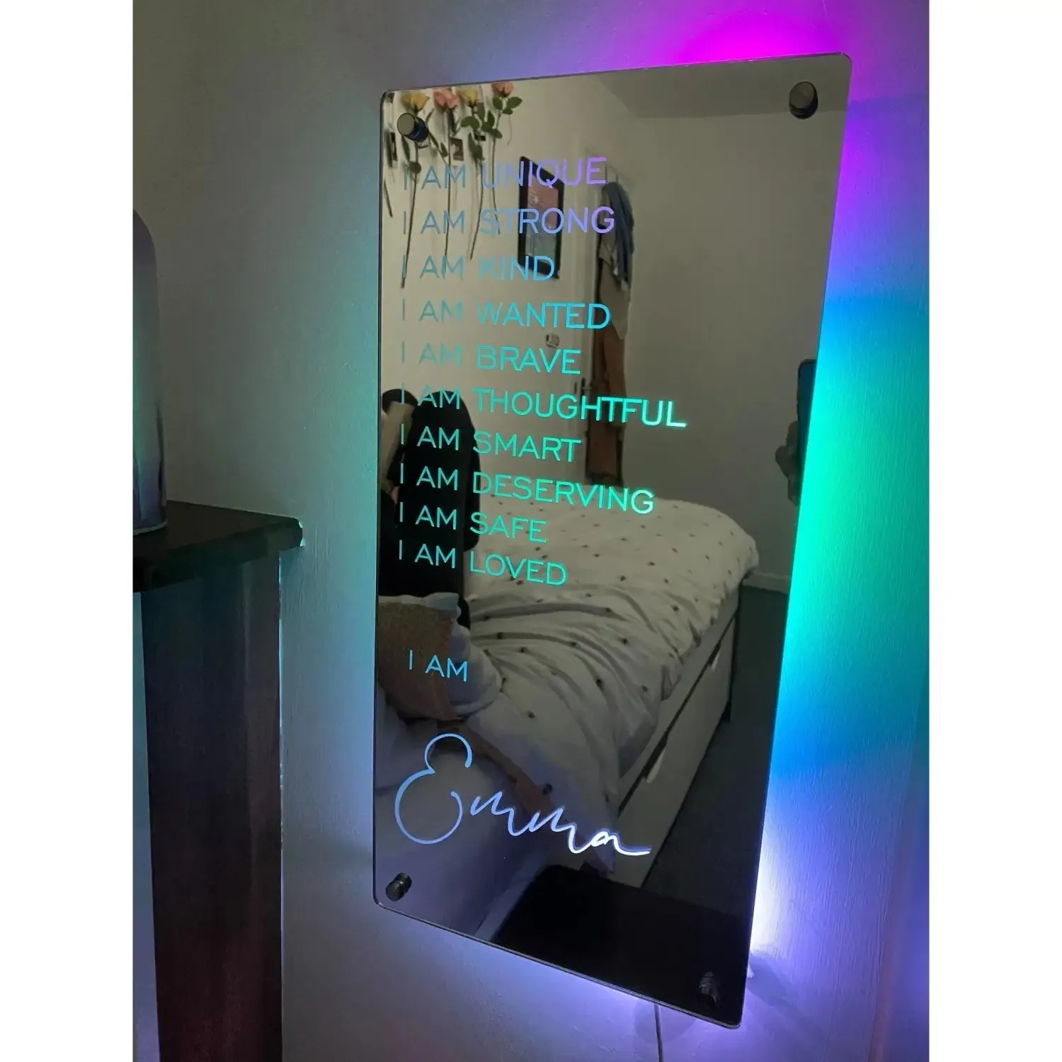Personalized Name Vertical Mirror Light For Bedroom Flow LED Light Up Mirror For Wall  Christmas Valentine's Day Wedding Gifts