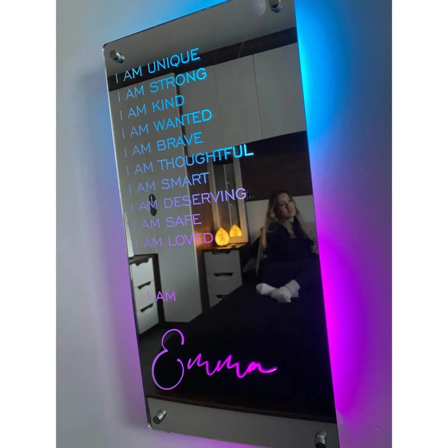 Personalized Name Vertical Mirror Light For Bedroom Flow LED Light Up Mirror For Wall  Christmas Valentine's Day Wedding Gifts