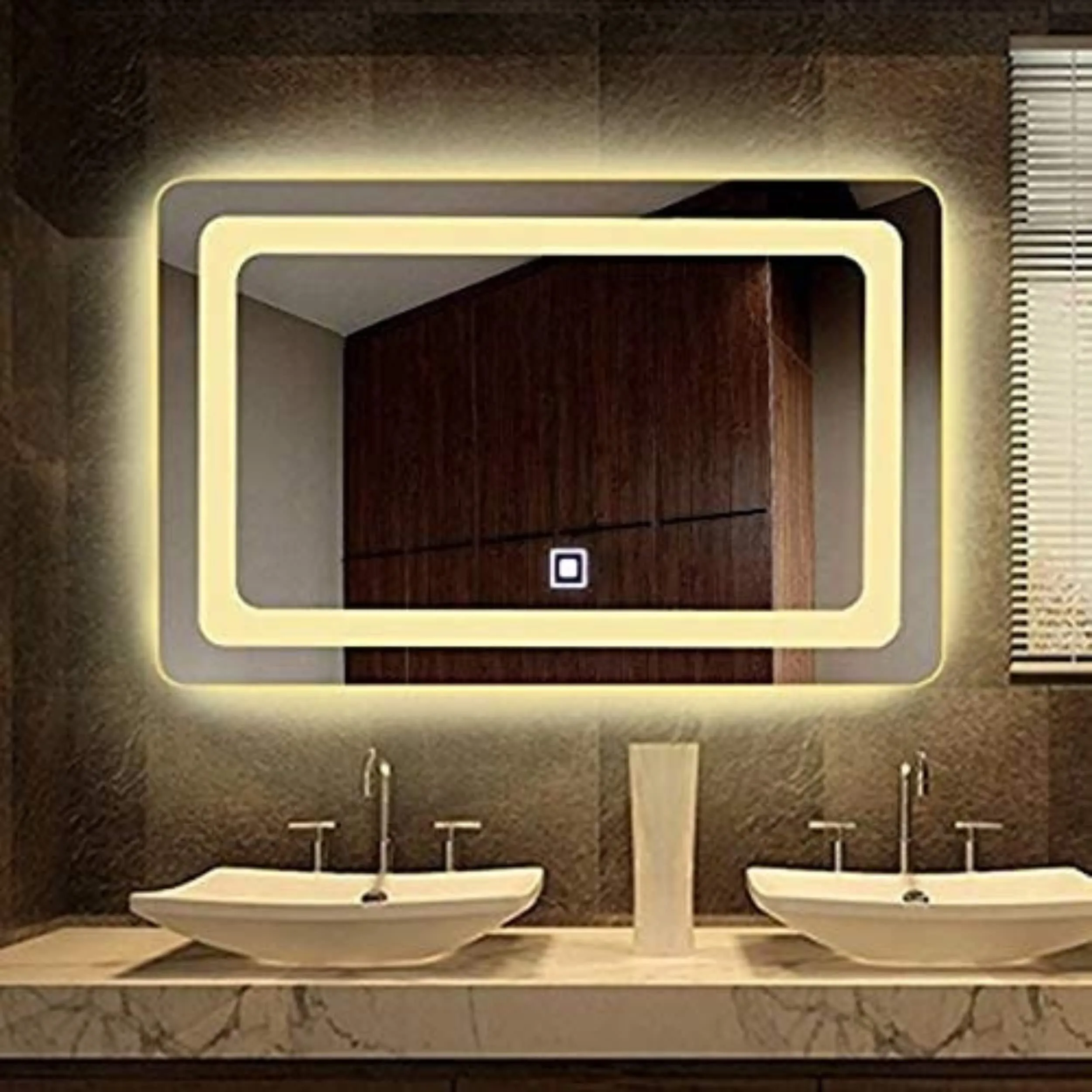 PRINCE ART LED Mirror Glass Bathroom Wall - Full Length Dressing Mirror Glass Rectangle Design for Bedroom, Living Room, Hall, Makeup Room, Washbasin (Size - 24x18 Inch)
