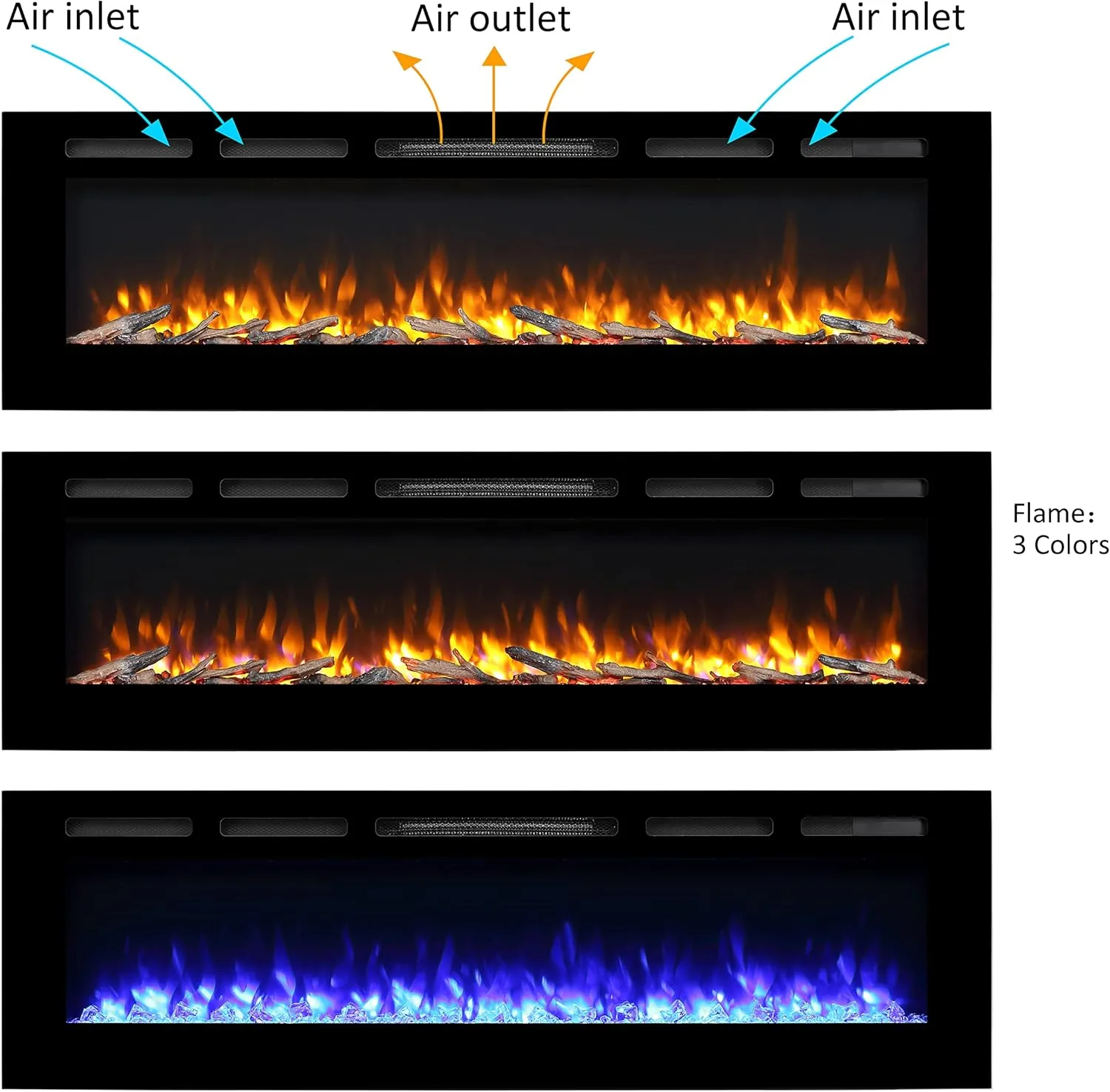 PuraFlame Alice Electric Fireplace 68" Recessed with Heater 1500W New