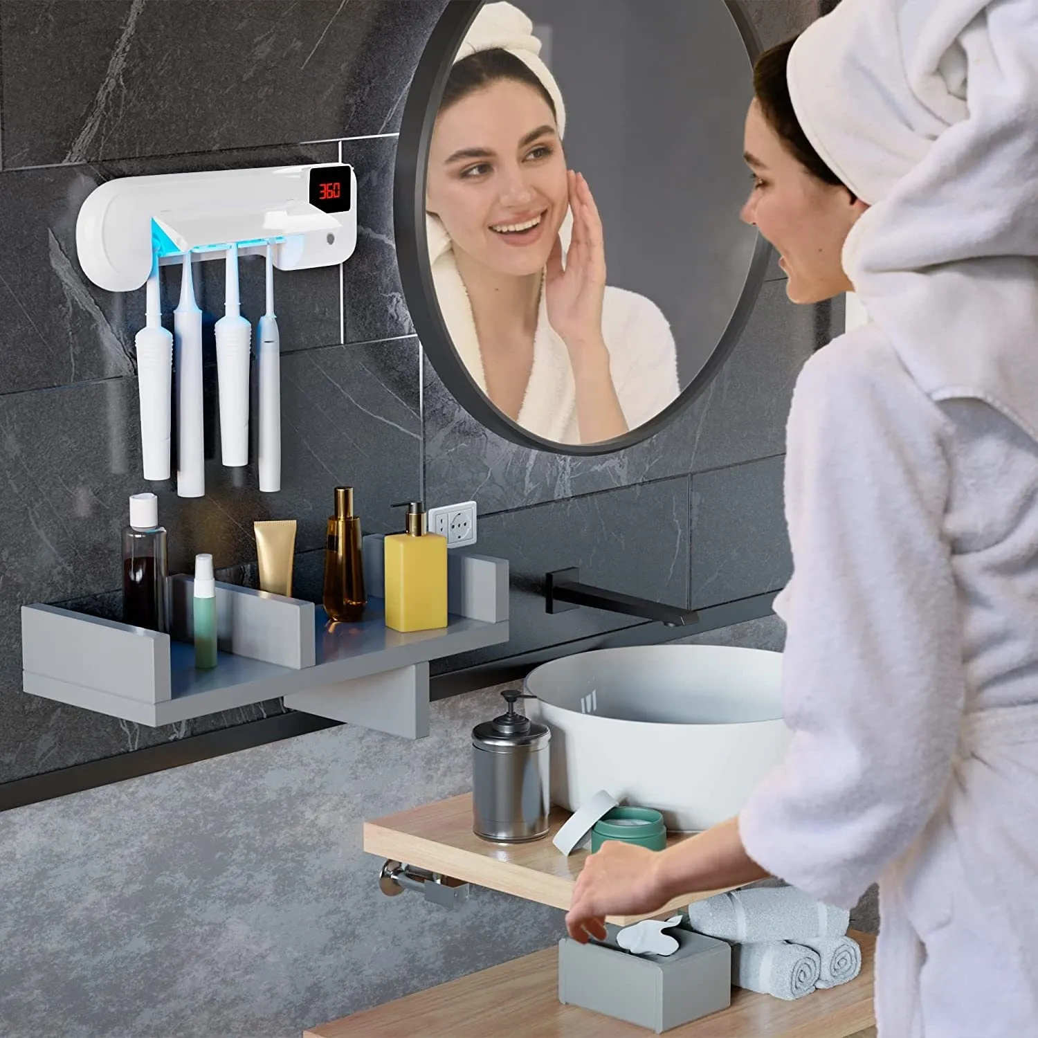 "AMZ SUPPLY's PUREVACY Hanging Toothbrush Holder UV Sanitizer: Your Compact Solution for Hygienic Toothbrush Storage and Sanitization"
