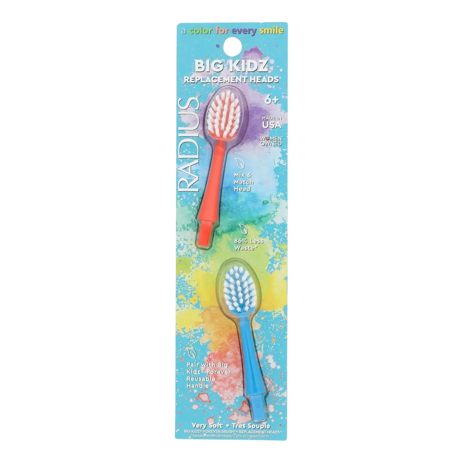 Radius Replacement Heads Forever Big Kidz Case of 6: Dual Brush Head for a Whiter, Healthier Smile