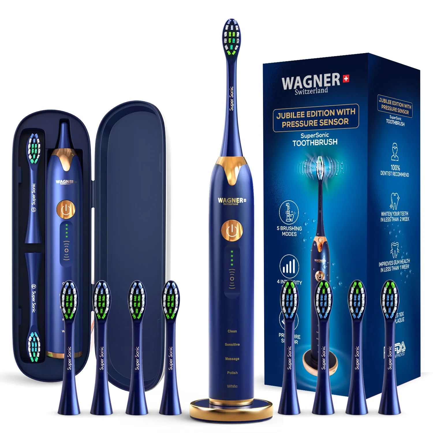 Replacement Toothbrush Brush Heads for Wagner & Stern and Wagner Switzerland toothbrushes.Whiten  Edition, WT8800 Series and Duette series only. (Black)