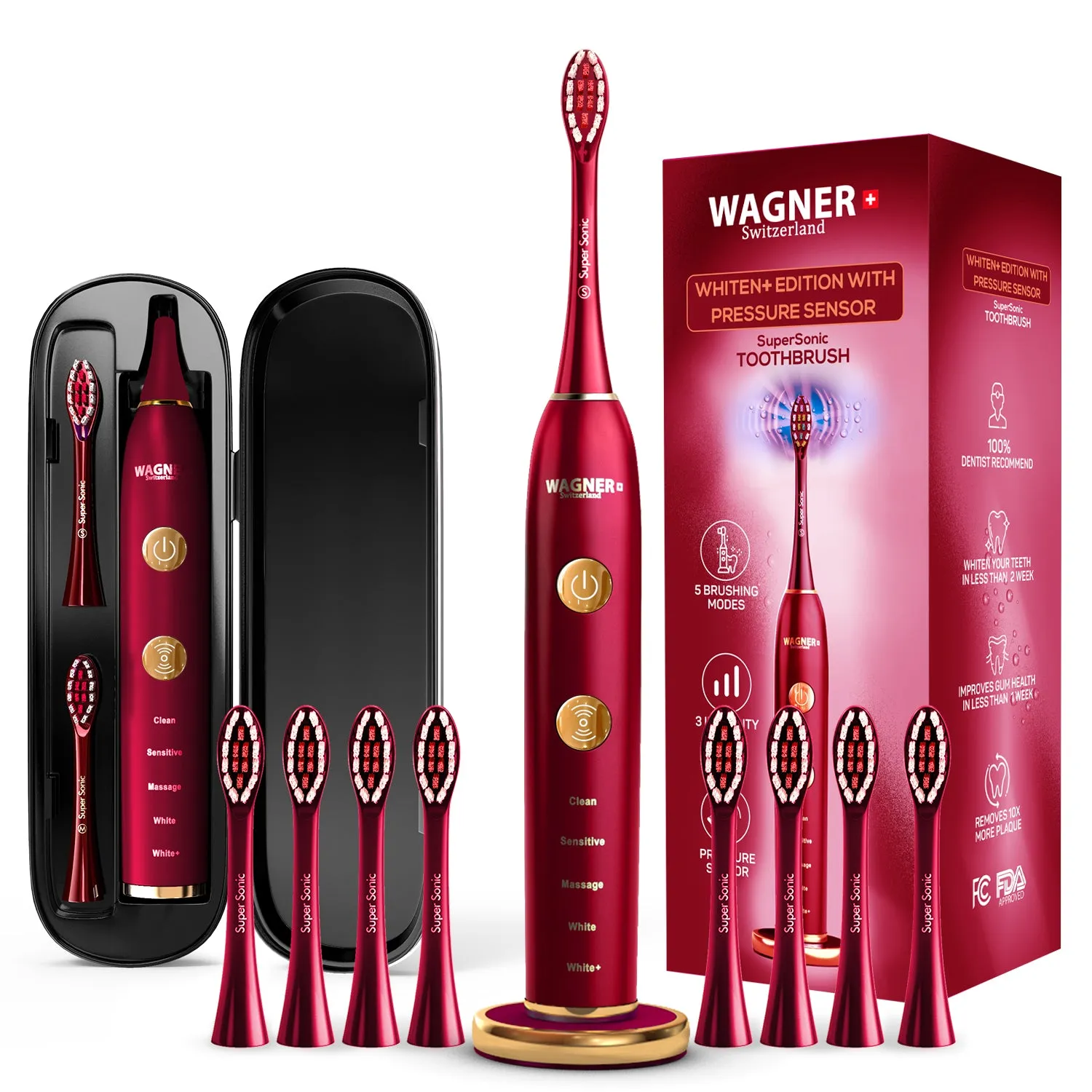 Replacement Toothbrush Brush Heads for Wagner & Stern and Wagner Switzerland toothbrushes.Whiten  Edition, WT8800 Series and Duette series only. (Black)