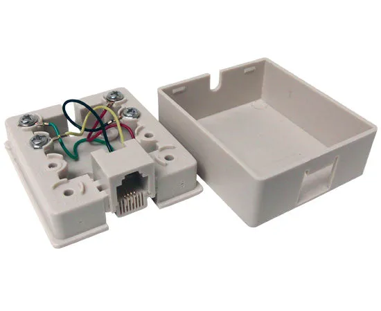 RJ11 Surface Mount Box, Single Port, White and Ivory