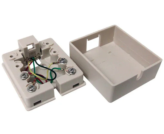 RJ11 Surface Mount Box, Single Port, White and Ivory