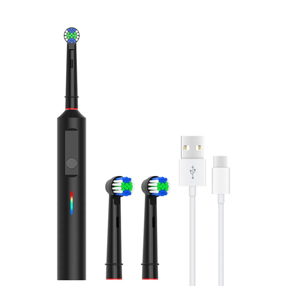 Rotary Electric Toothbrush 3 Modes Ultrasonic Toothbrush with Travel Case and 2 Replacement Brush Heads Black