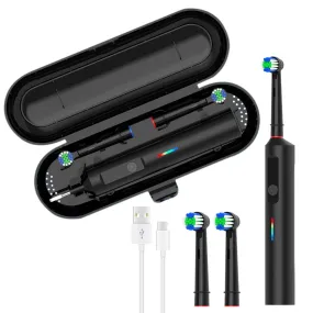 Rotary Electric Toothbrush 3 Modes Ultrasonic Toothbrush with Travel Case and 2 Replacement Brush Heads Black