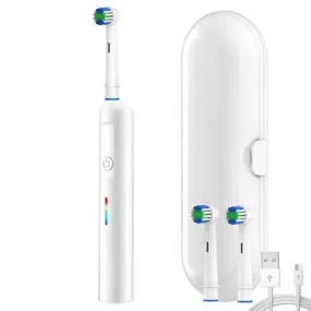 Rotary Electric Toothbrush 3 Modes Ultrasonic Toothbrush with Travel Case and 2 Replacement Brush Heads White