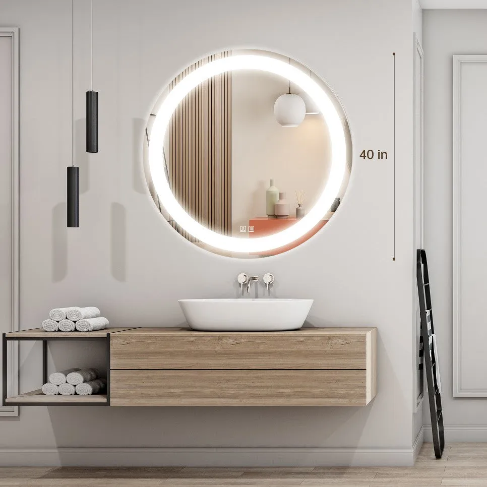 Round Led Backlit Bathroom Vanity Mirror With Dimmable Lights