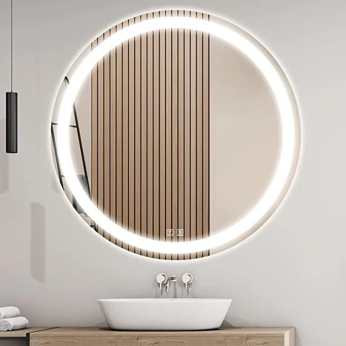 Round Led Backlit Bathroom Vanity Mirror With Dimmable Lights