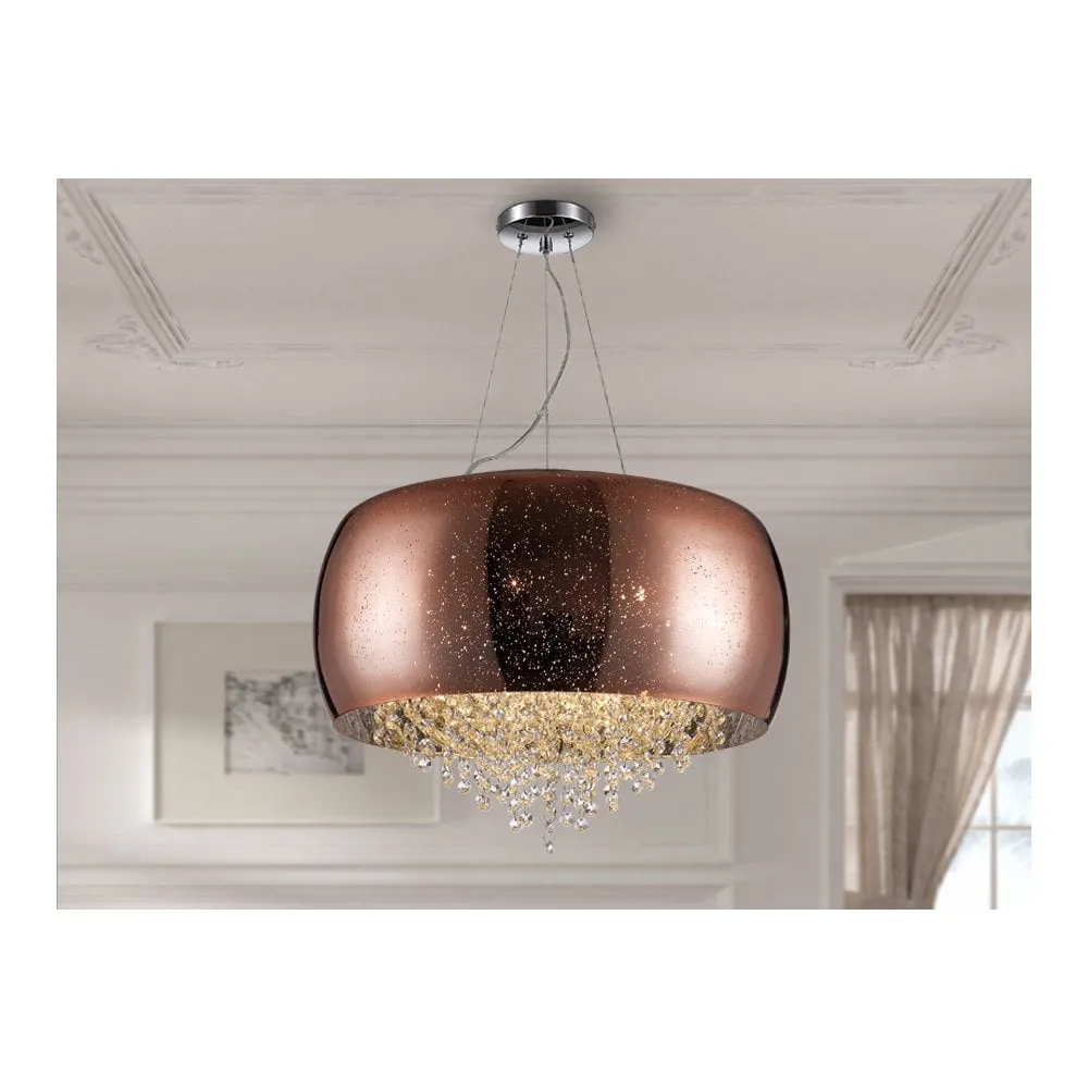Schuller 618859 Caelum 6 Light Pendant Crystal Chrome Mirror Copper Clear