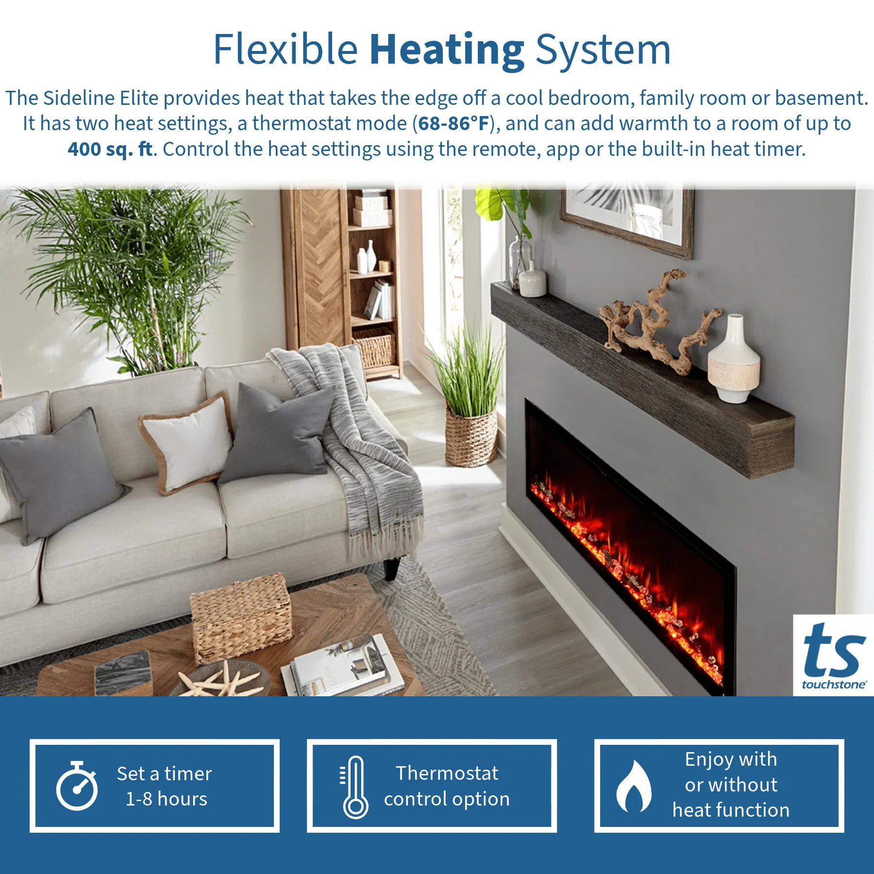 Sideline Elite 100 Inch Recessed Smart Electric Fireplace 80044