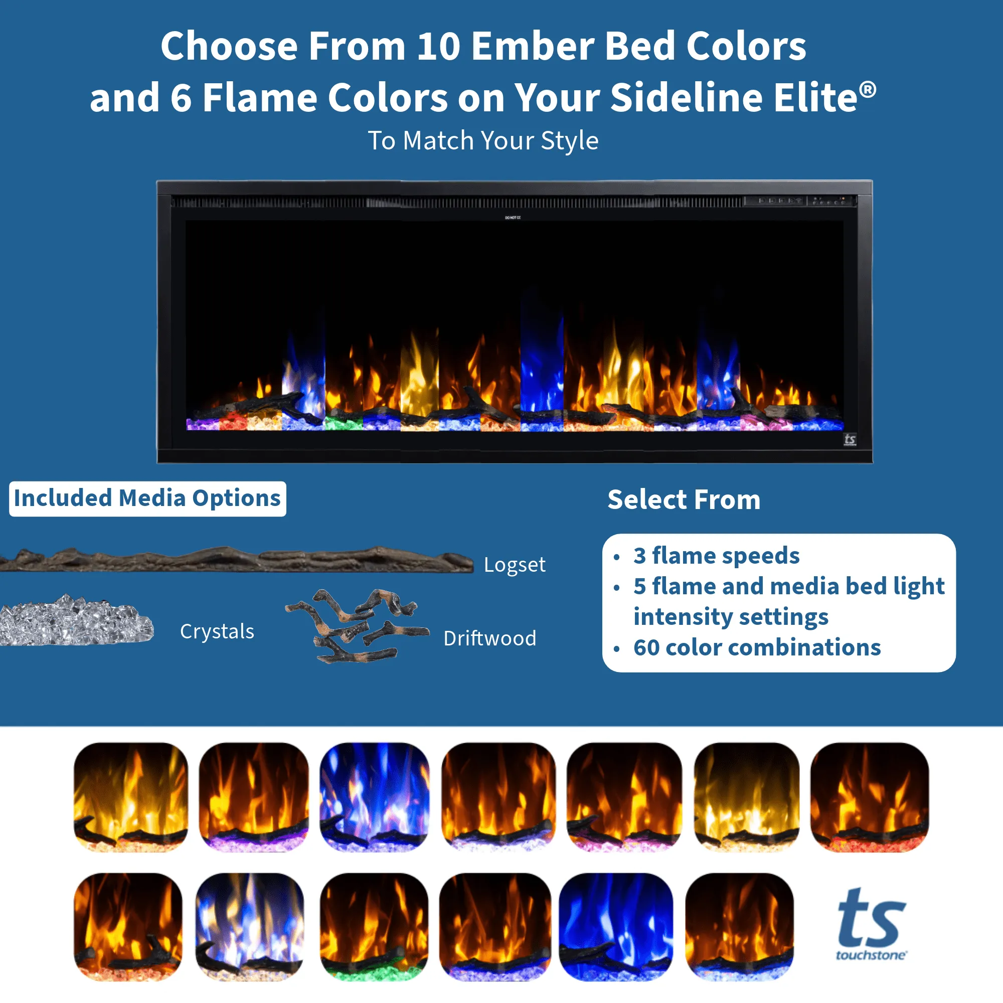 Sideline Elite 100 Inch Recessed Smart Electric Fireplace 80044