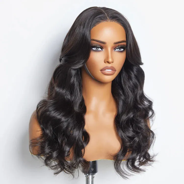 SMALL HEAD FRIENDLY 24 Inches 5"x5" Body Wavy Wear & Go Glueless #1B Lace Closure Wig-100% Human Hair