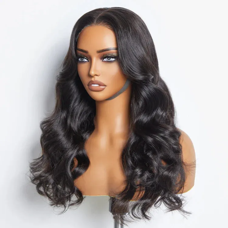 SMALL HEAD FRIENDLY 24 Inches 5"x5" Body Wavy Wear & Go Glueless #1B Lace Closure Wig-100% Human Hair
