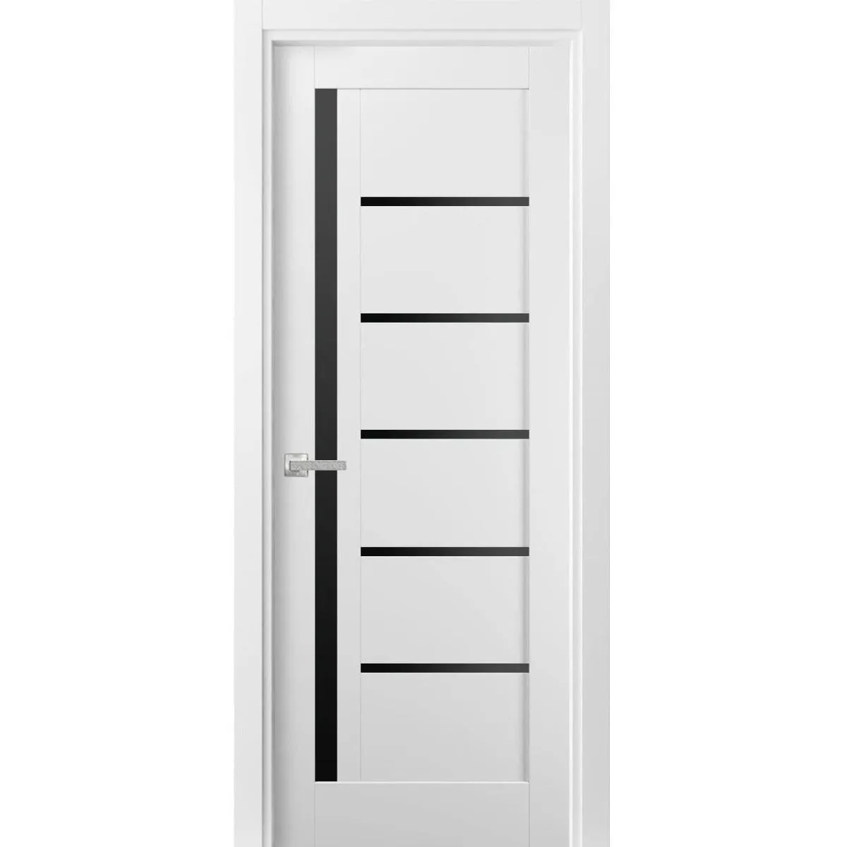 Solid Interior French | Quadro 4588 White Silk with Black Glass | Single Regular Panel Frame Trims Handle | Bathroom Bedroom Sturdy Doors