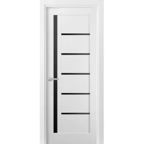 Solid Interior French | Quadro 4588 White Silk with Black Glass | Single Regular Panel Frame Trims Handle | Bathroom Bedroom Sturdy Doors
